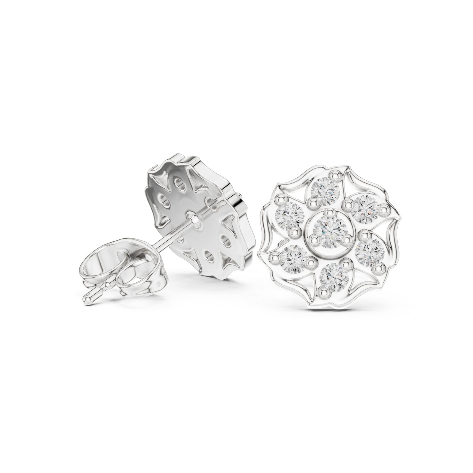 Dorothee Rosette Diamond Cluster Stud Earrings in white gold