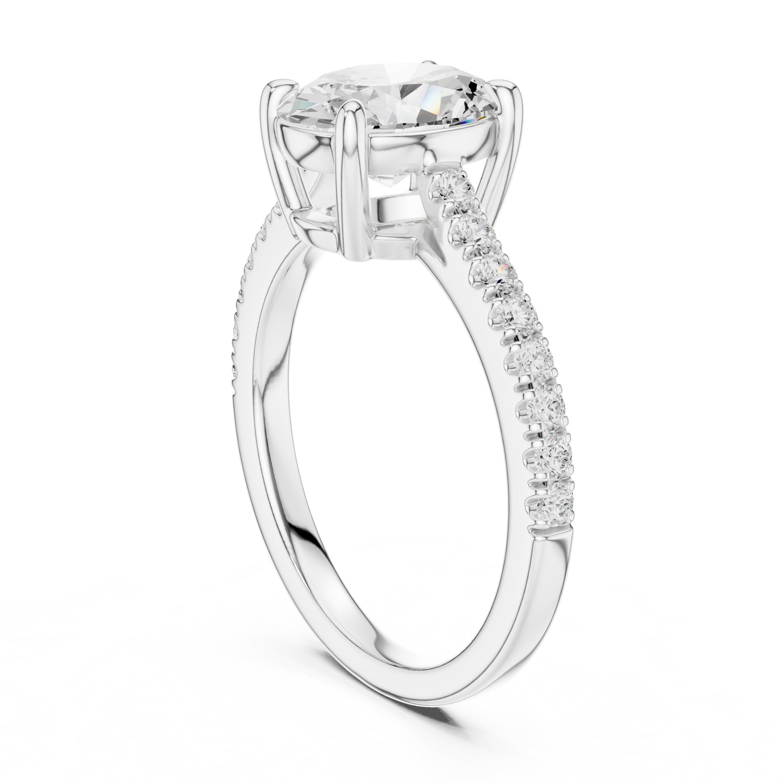 Anaia Oval Solitaire Engagement Ring with Thin Pavé Band in white gold