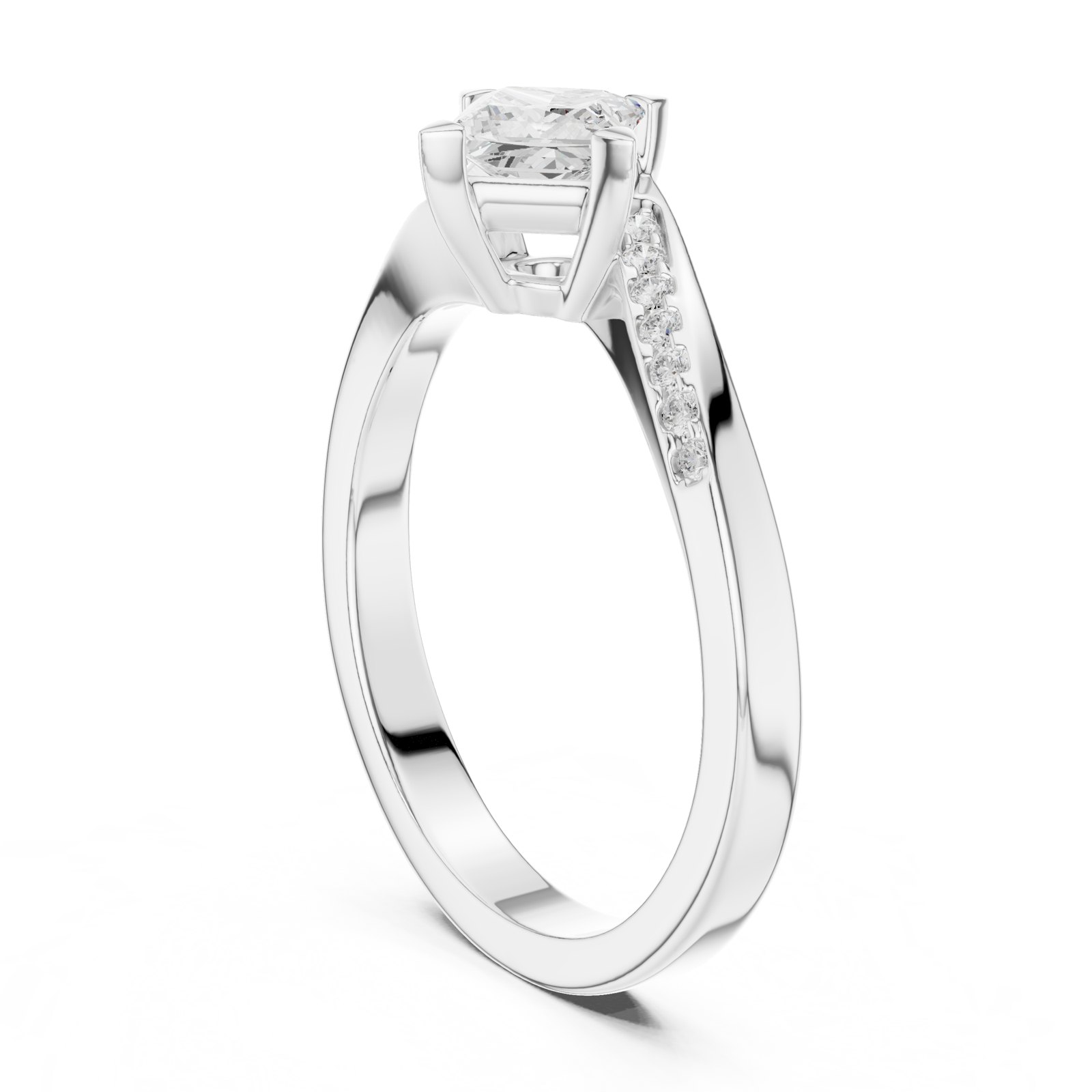 Amalie Princess Cut Twist Engagement Ring with Pavé Shank in white gold