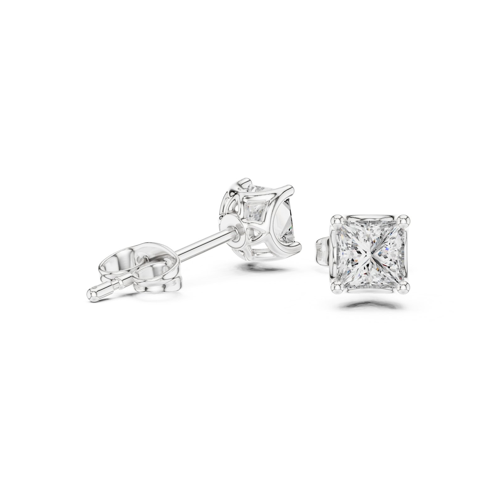 Ardella Petite Princess Cut Solitaire Stud Earrings in white gold