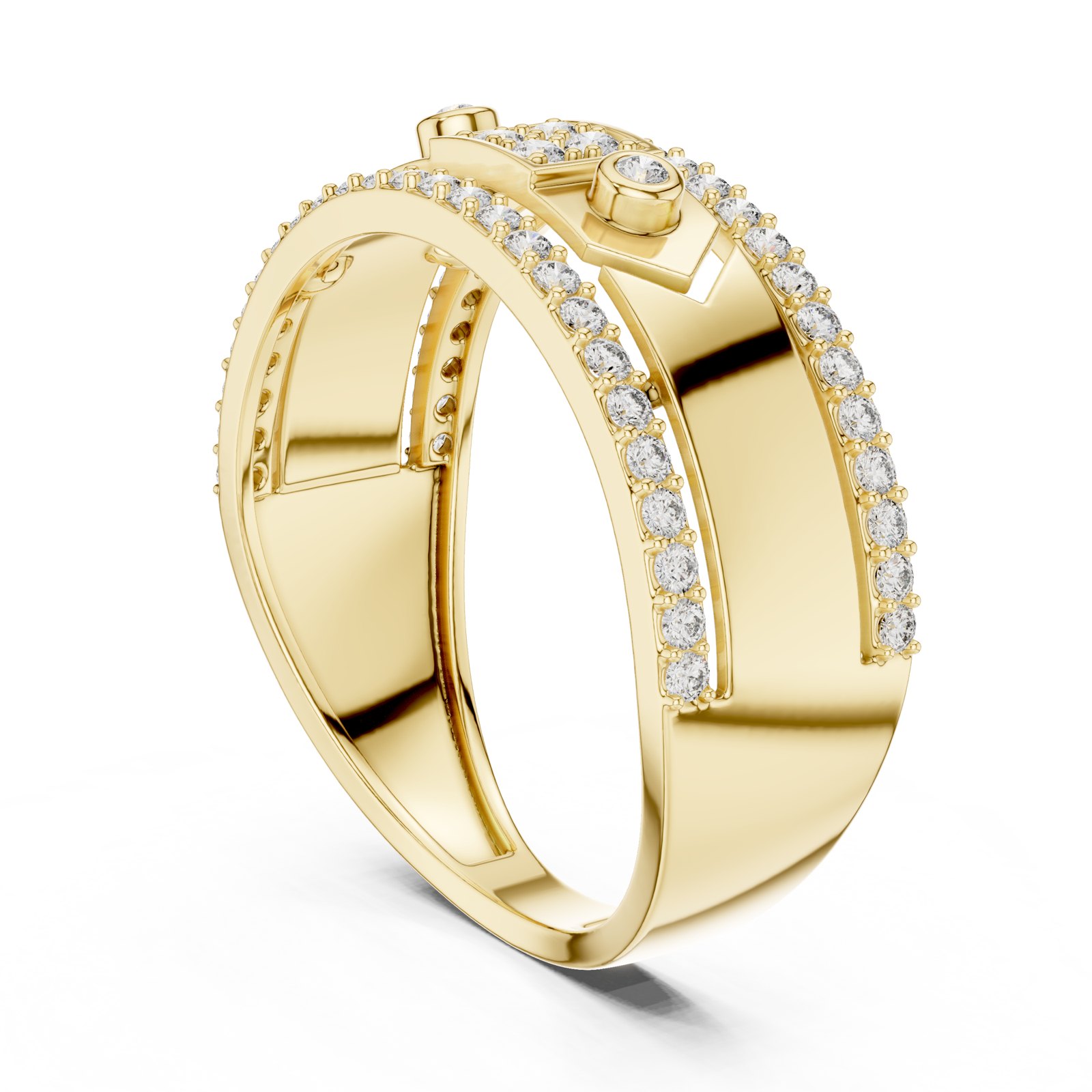 Aiyana Wide Pavé Edge Wedding Band with Bezel Accents in yellow gold