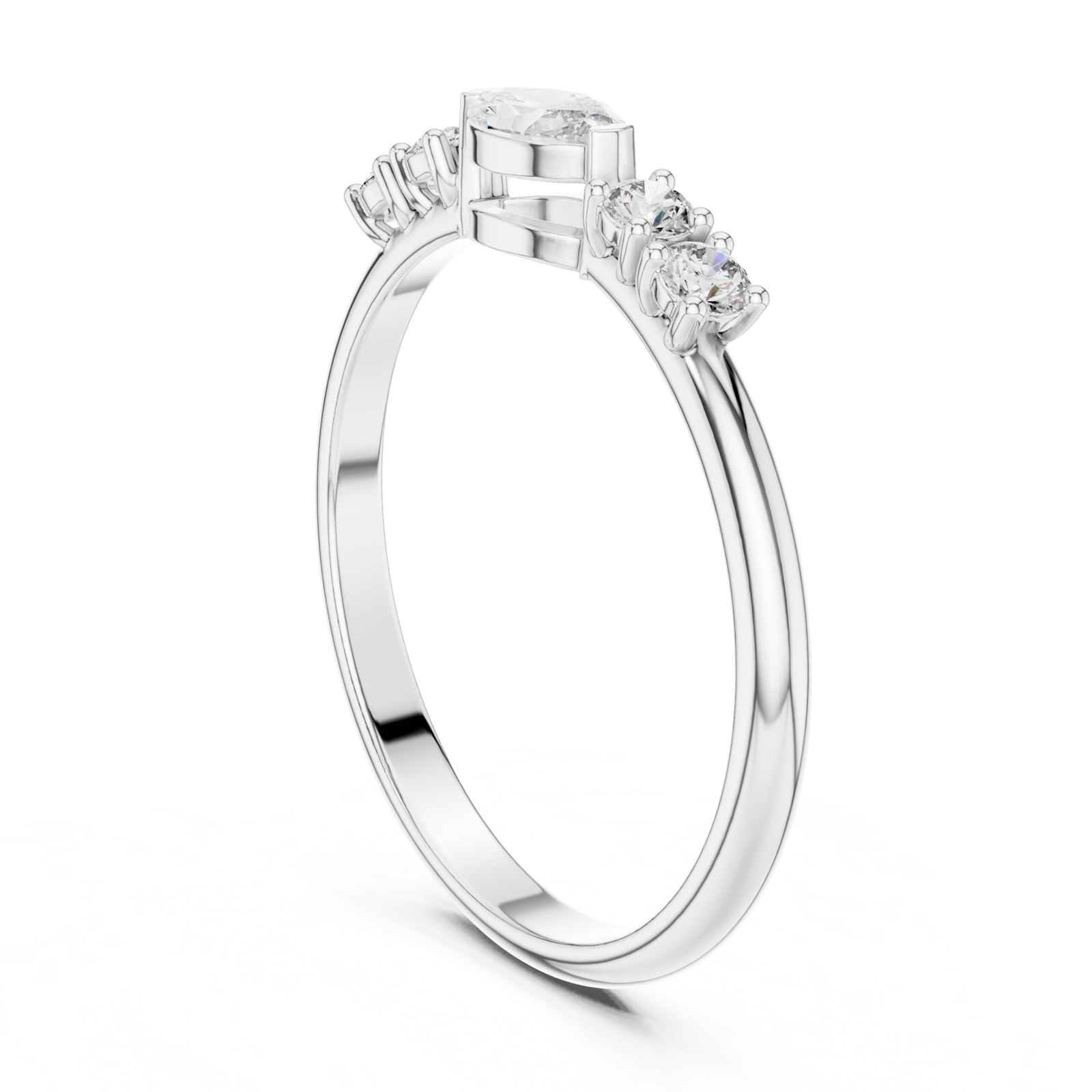 Leontine Marquise Accent Wedding Band with Round Diamonds in white gold
