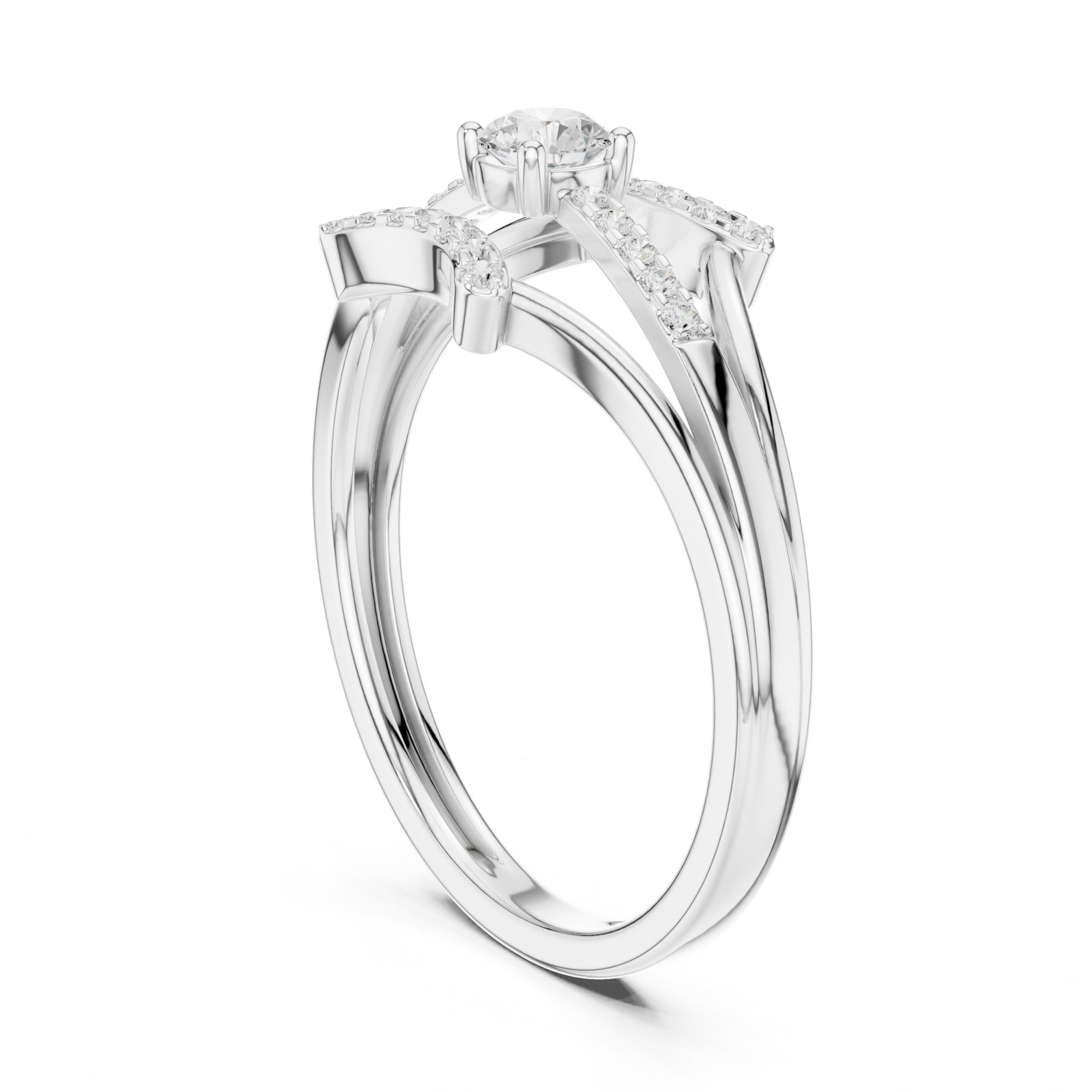 Luzia Split Shank Pavé Ring with Round Centre Stone in white gold