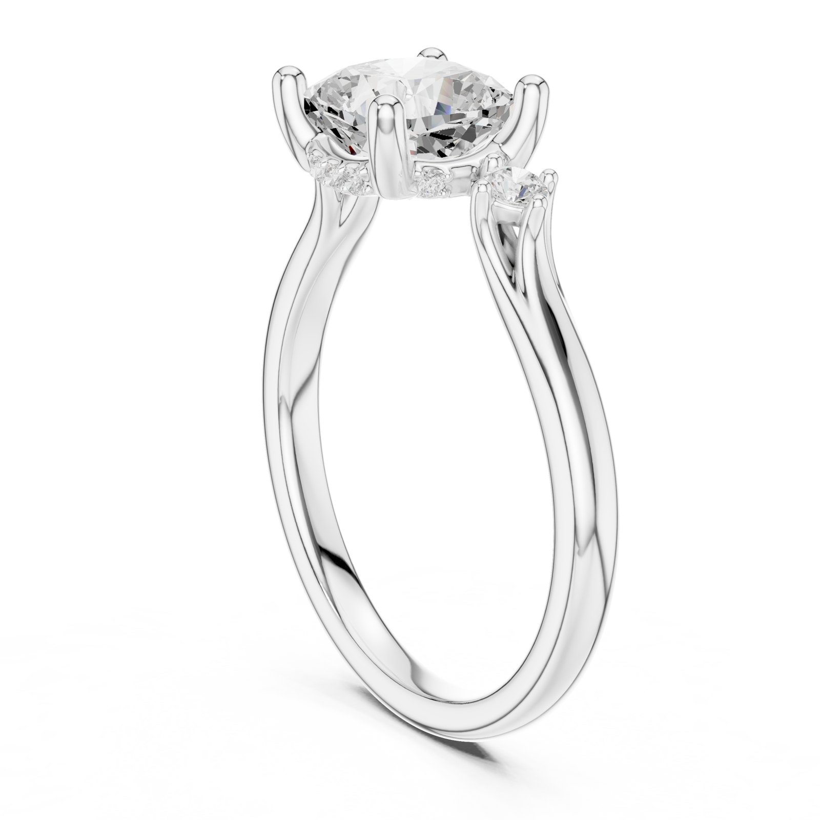 Birte Cushion Twist Shank Engagement Ring with Side Accents in white gold