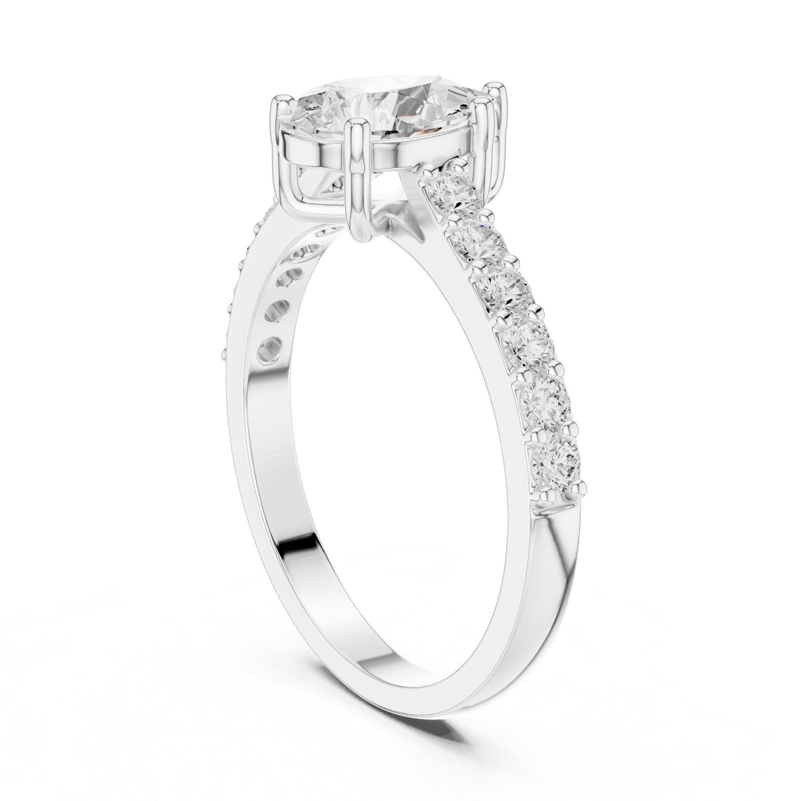 Marigold Pear Solitaire Engagement Ring with Shared Prong Pavé Band in white gold