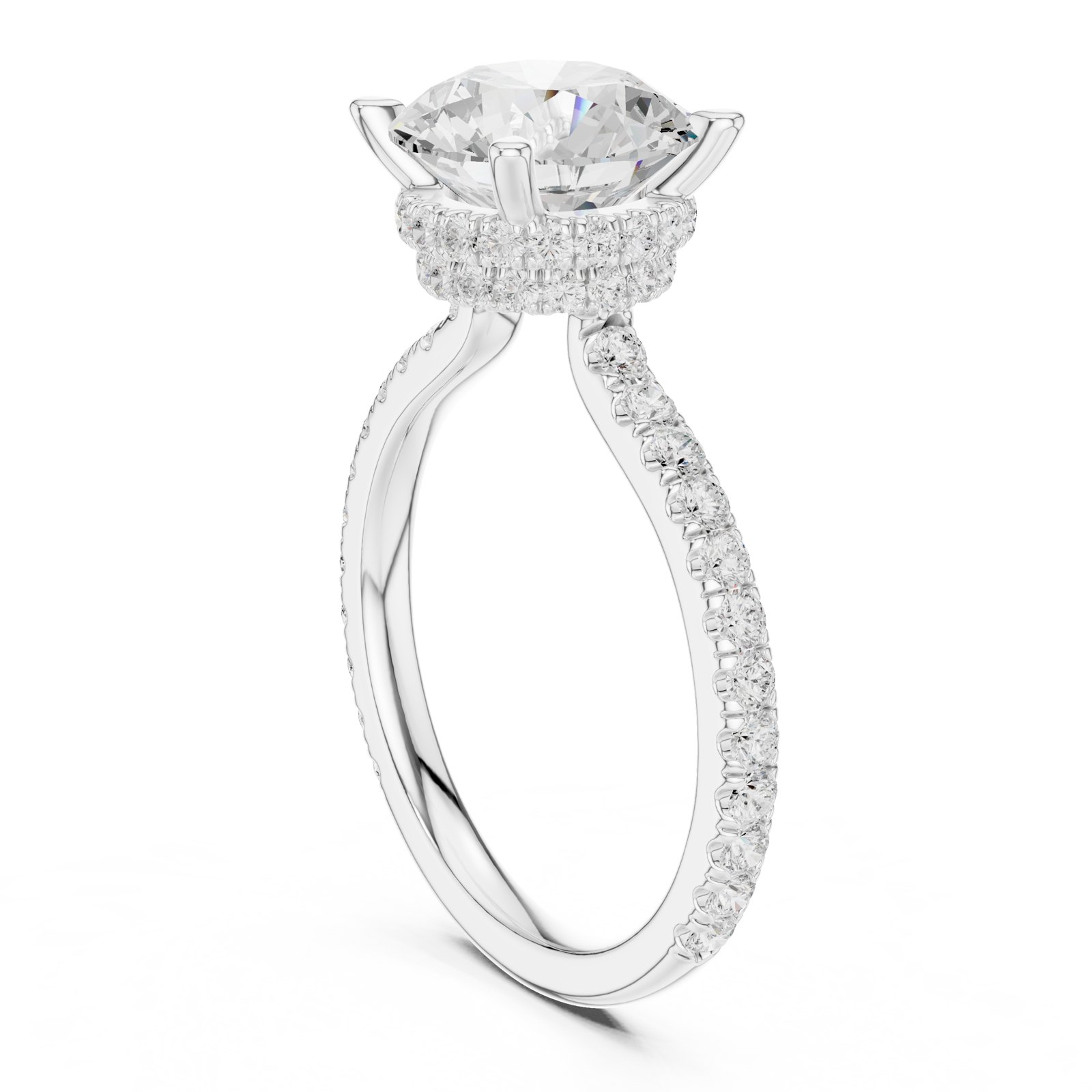 Flora Round Hidden Halo Pavé Engagement Ring in white gold