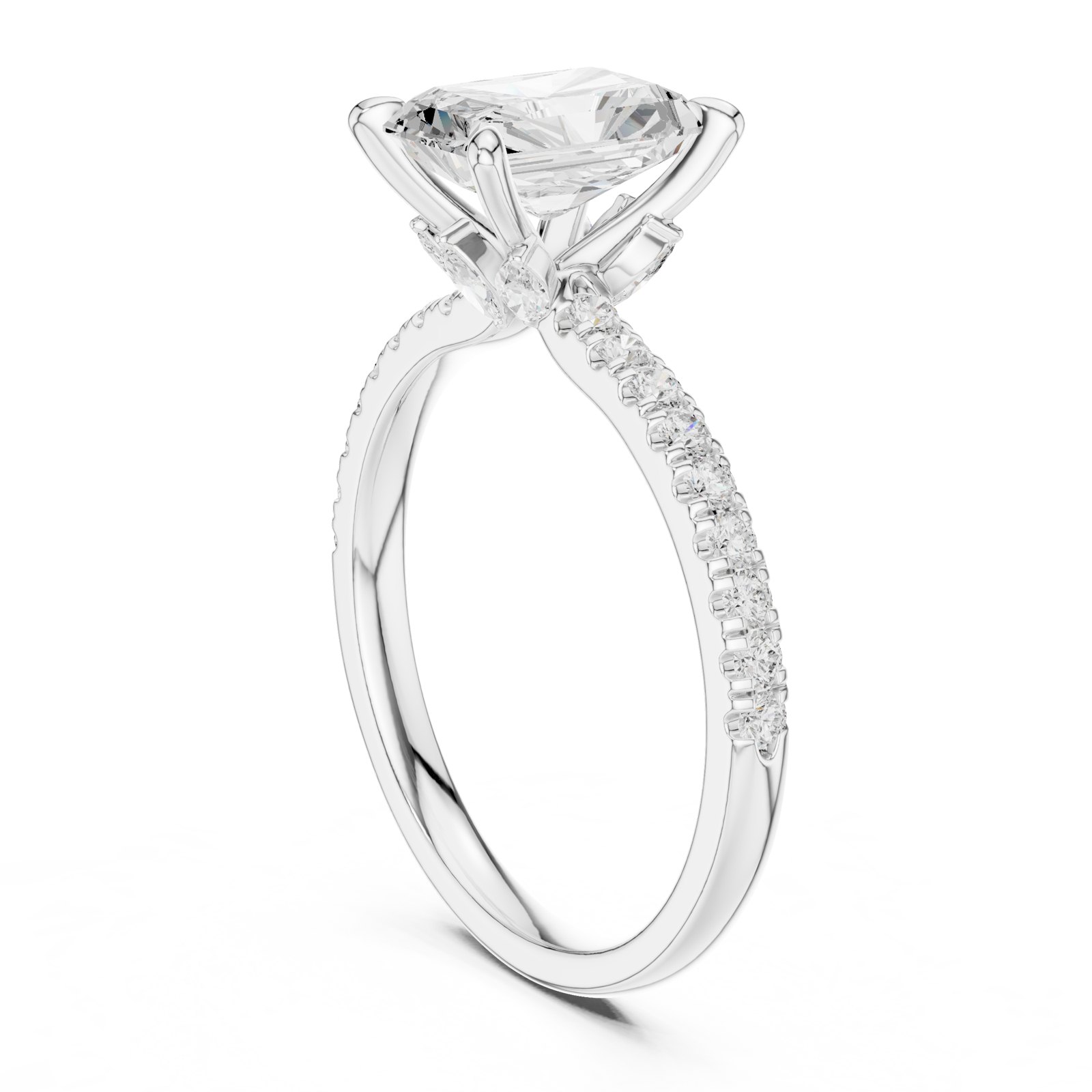 Fern Radiant Twist Pavé Engagement Ring in white gold