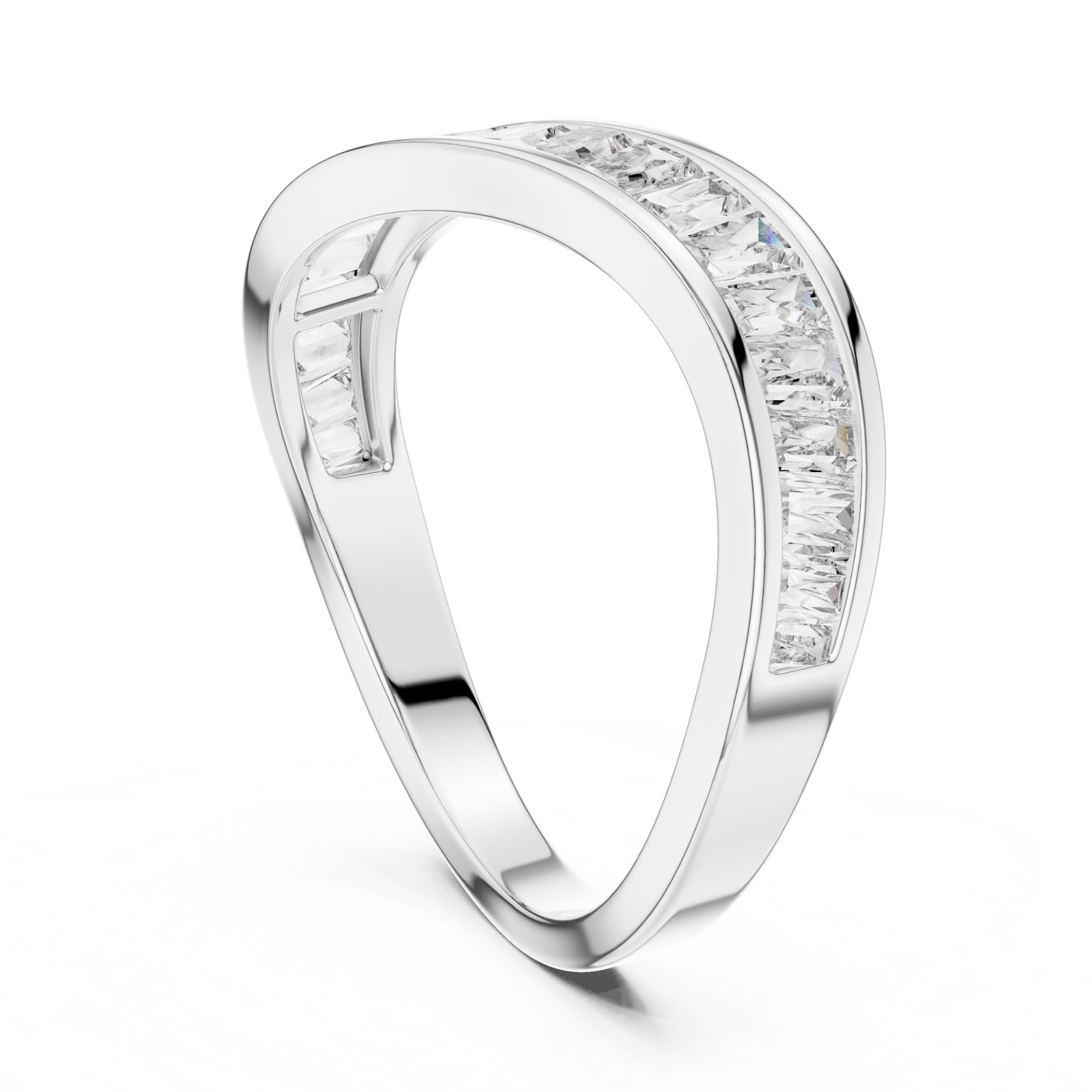 Vera Curved Wedding Band with Channel Set Baguettes in white gold