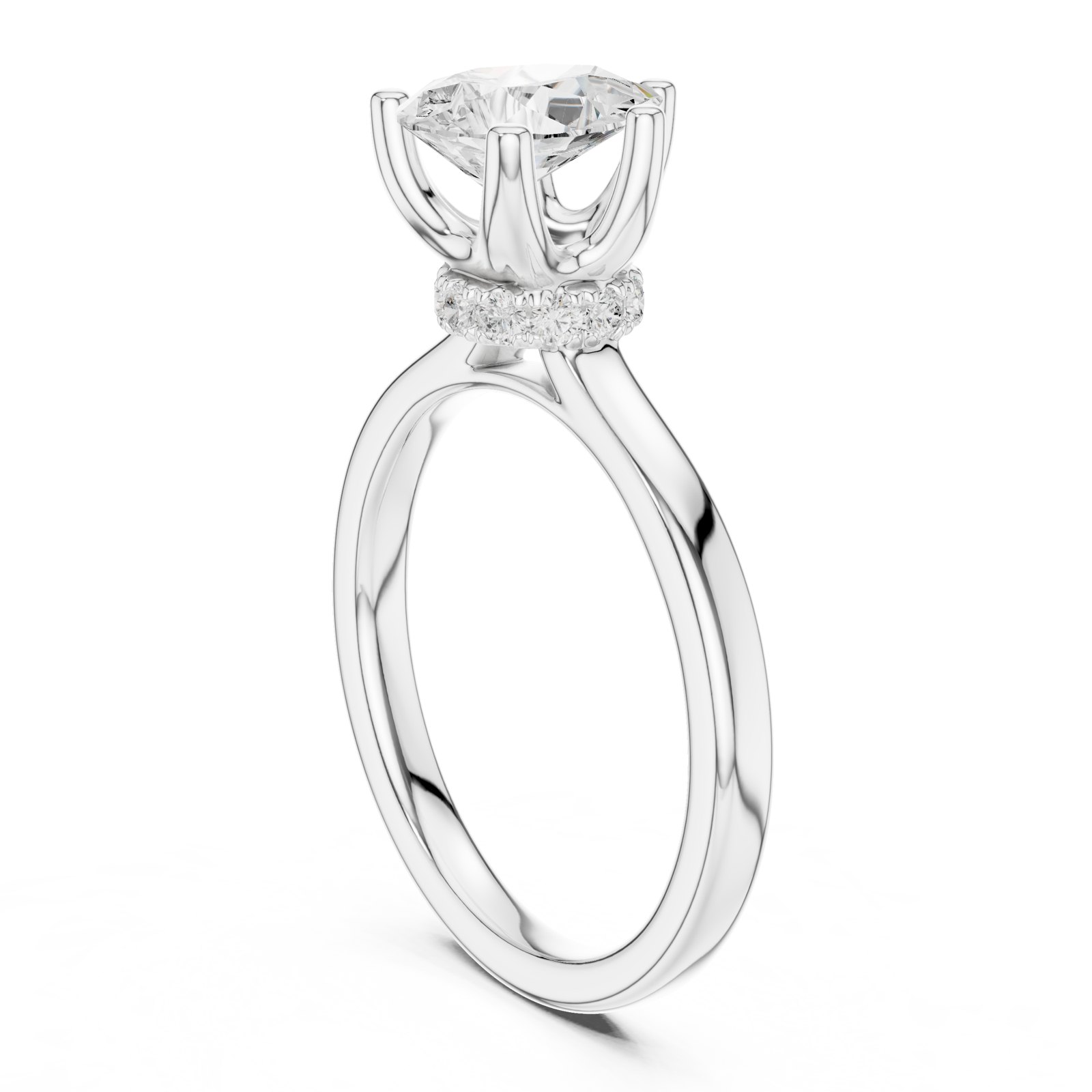 Ianthe Pear Hidden Halo Engagement Ring with Plain Band in white gold