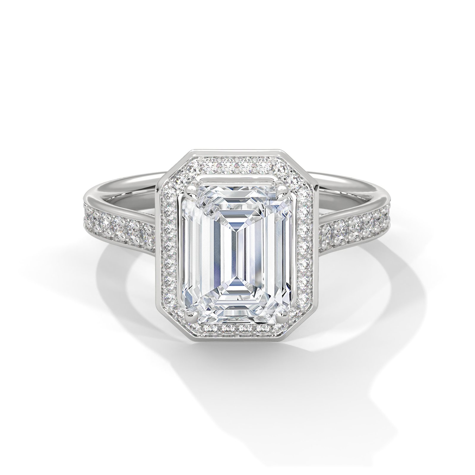 Emerald-Cut Halo Pavé Diamond Ring