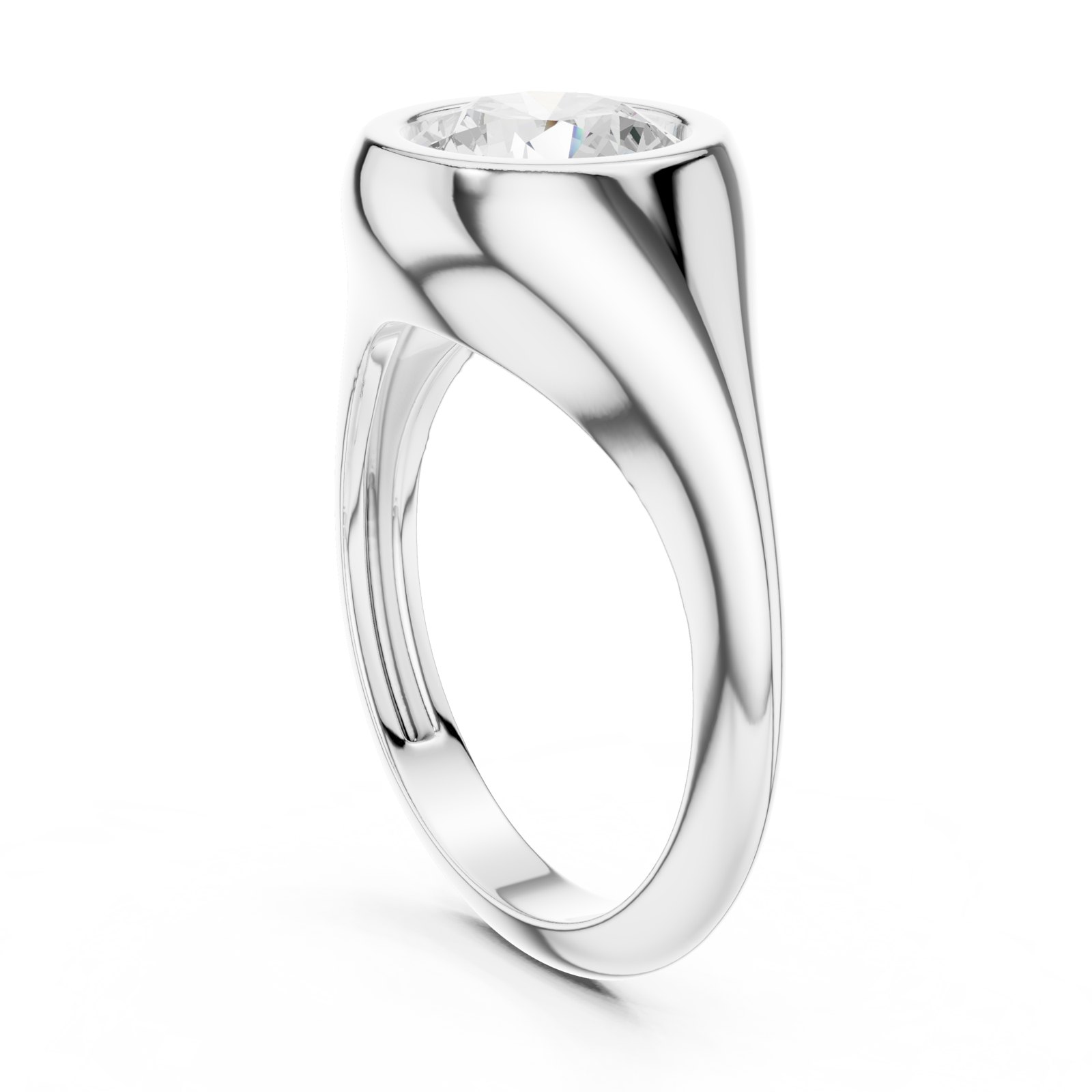 Katia Round Bezel Set Signet Engagement Ring in white gold