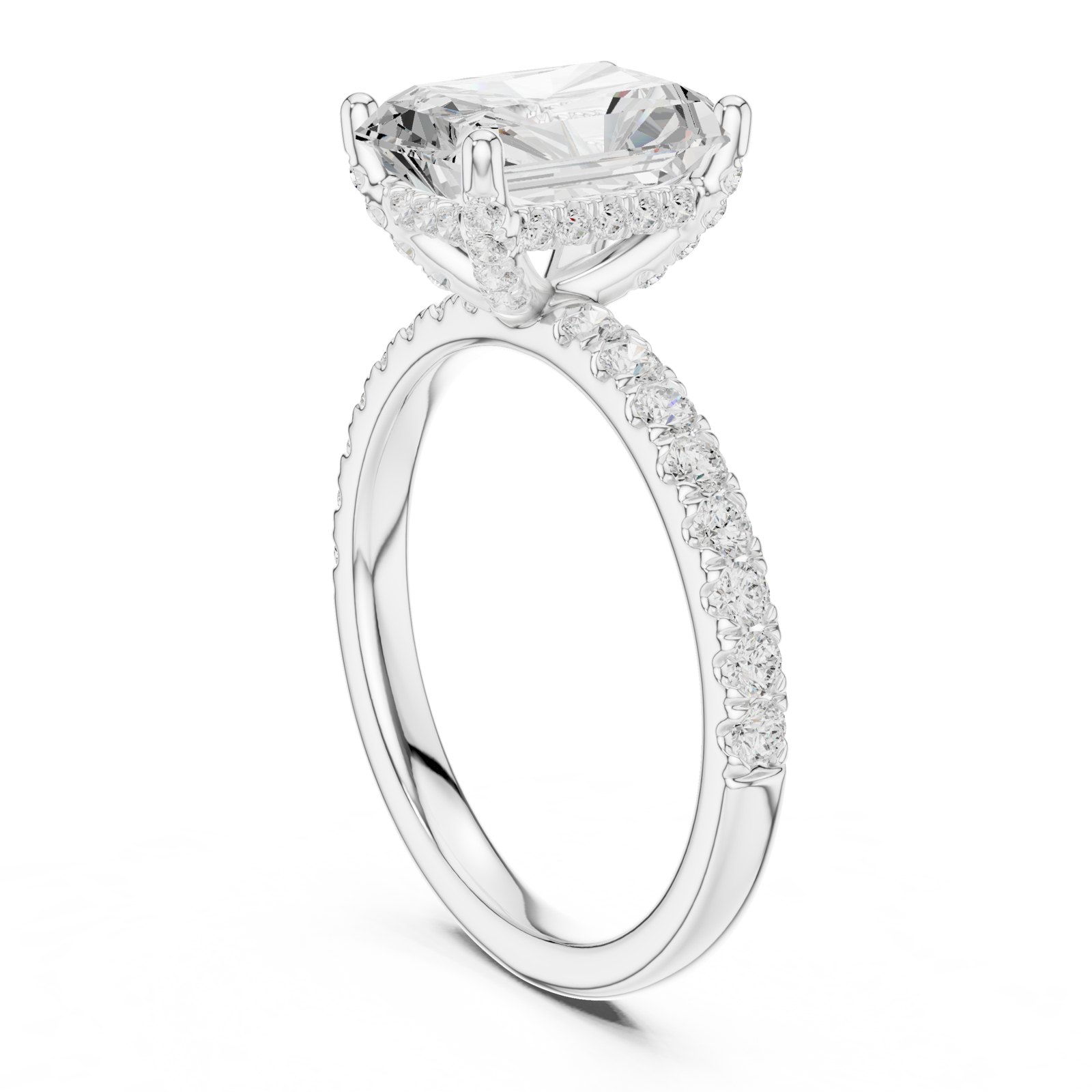 Hestia Radiant Hidden Halo Pavé Engagement Ring in white gold