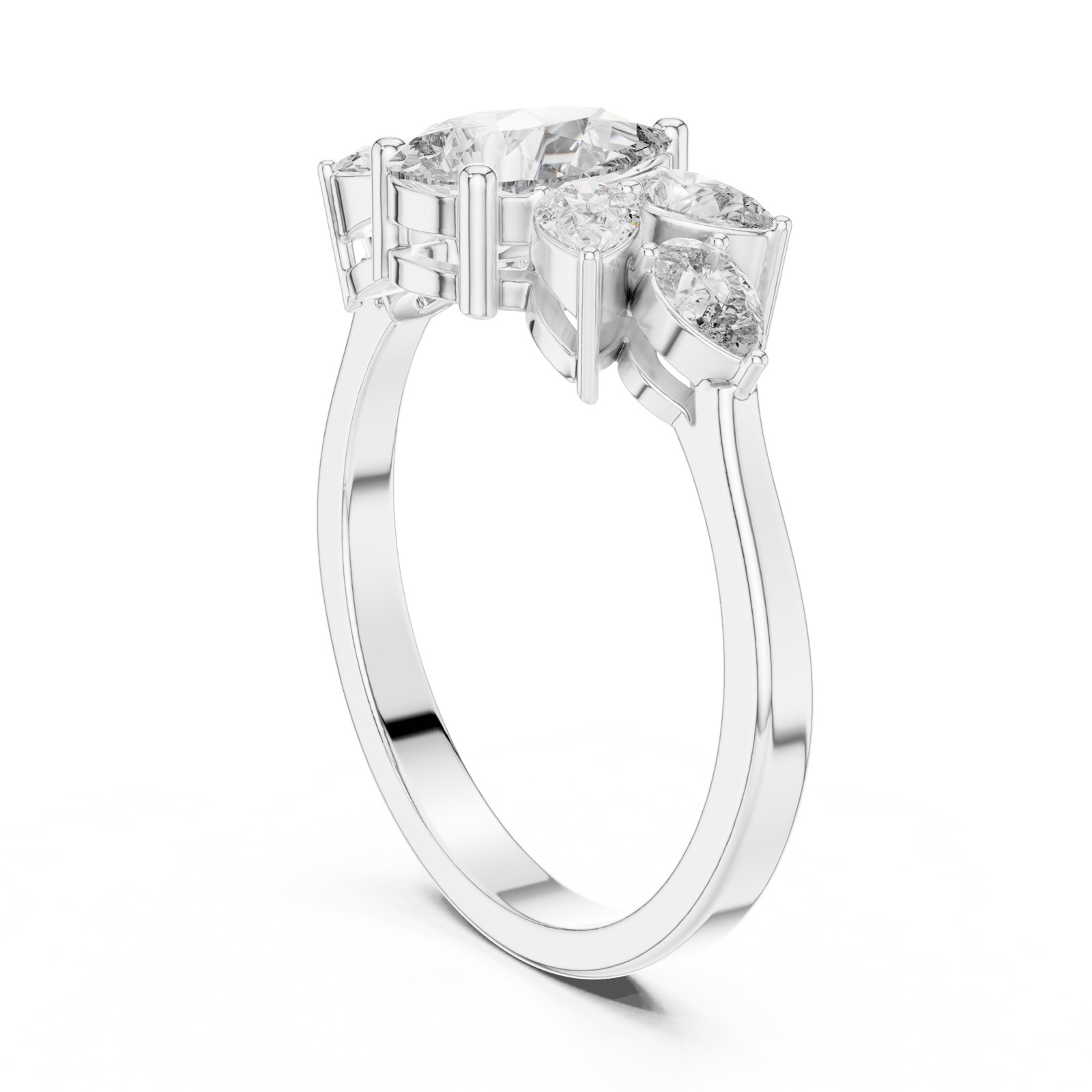 Leonore Pear Diamond Leaf Cluster Engagement Ring in white gold