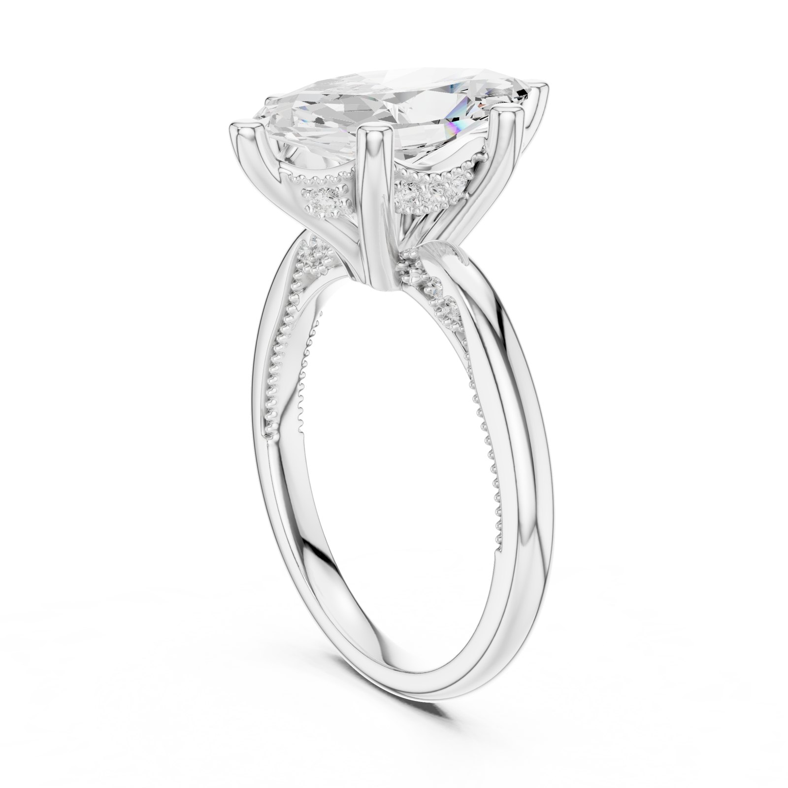 Honor Marquise Hidden Halo Milgrain Engagement Ring in white gold
