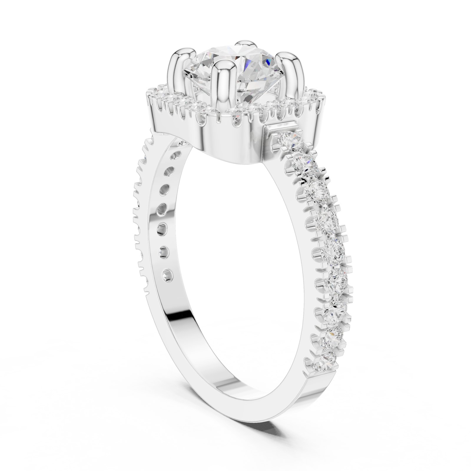 Eveline Cushion Halo Engagement Ring with Pavé Shoulders in white gold