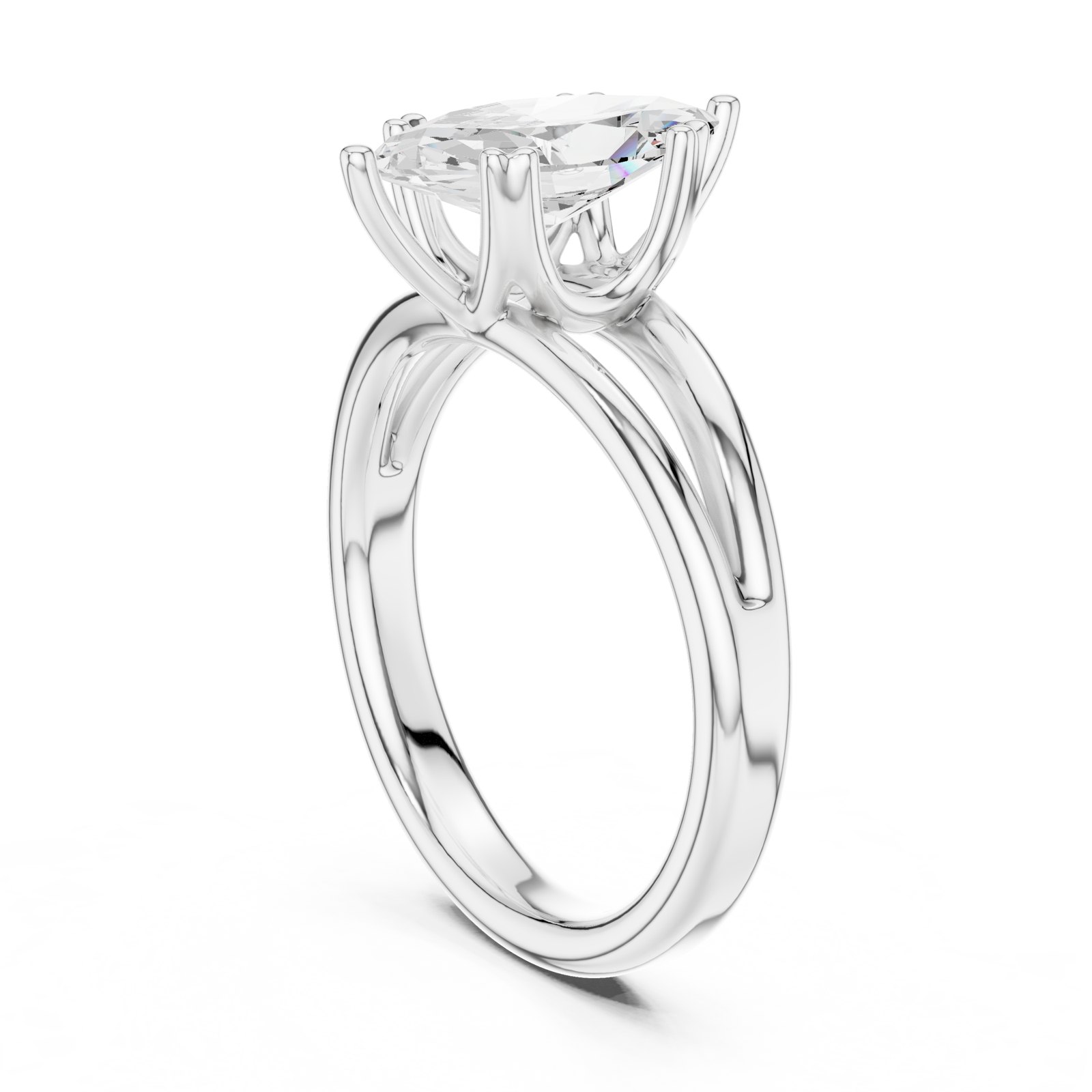 Romana Marquise Split Shank Cathedral Solitaire Engagement Ring in white gold