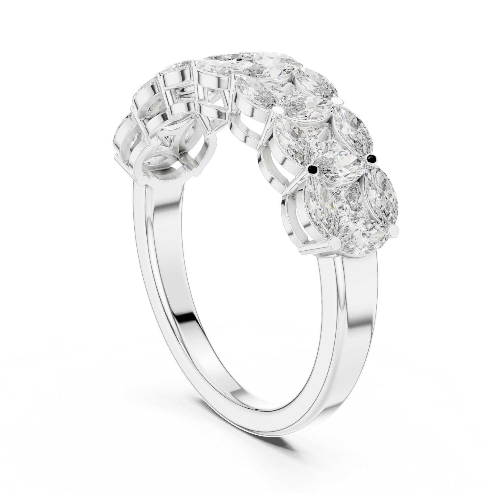 Victoria Marquise and Princess Half Eternity Band in white gold