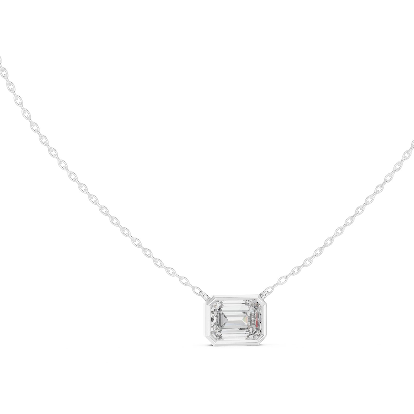 Gwenyth East West Emerald Cut Bezel Necklace in white gold