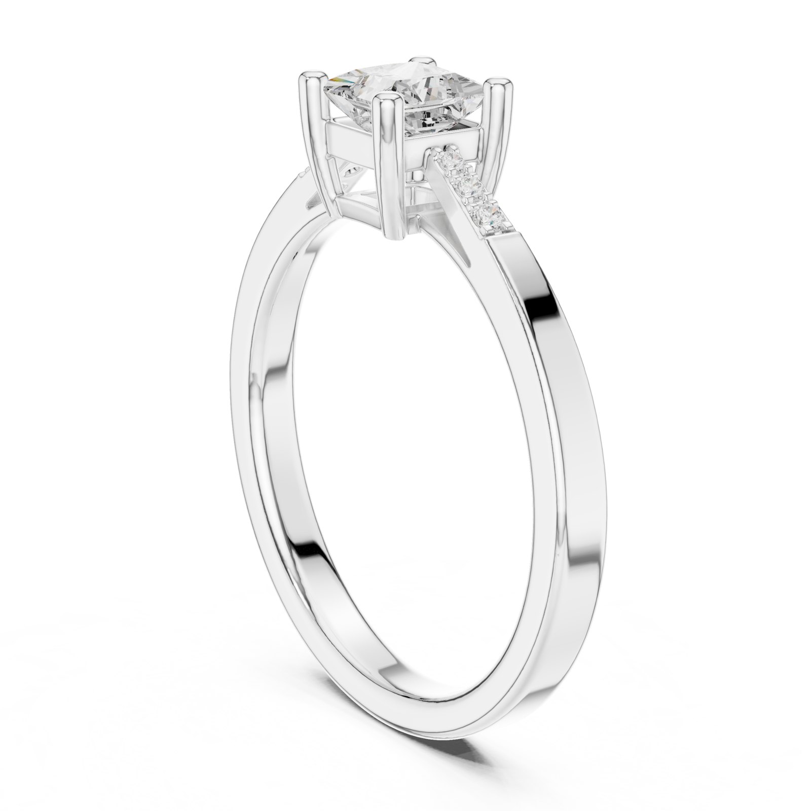 Aline Princess Cut Solitaire Engagement Ring with Side Accents in white gold