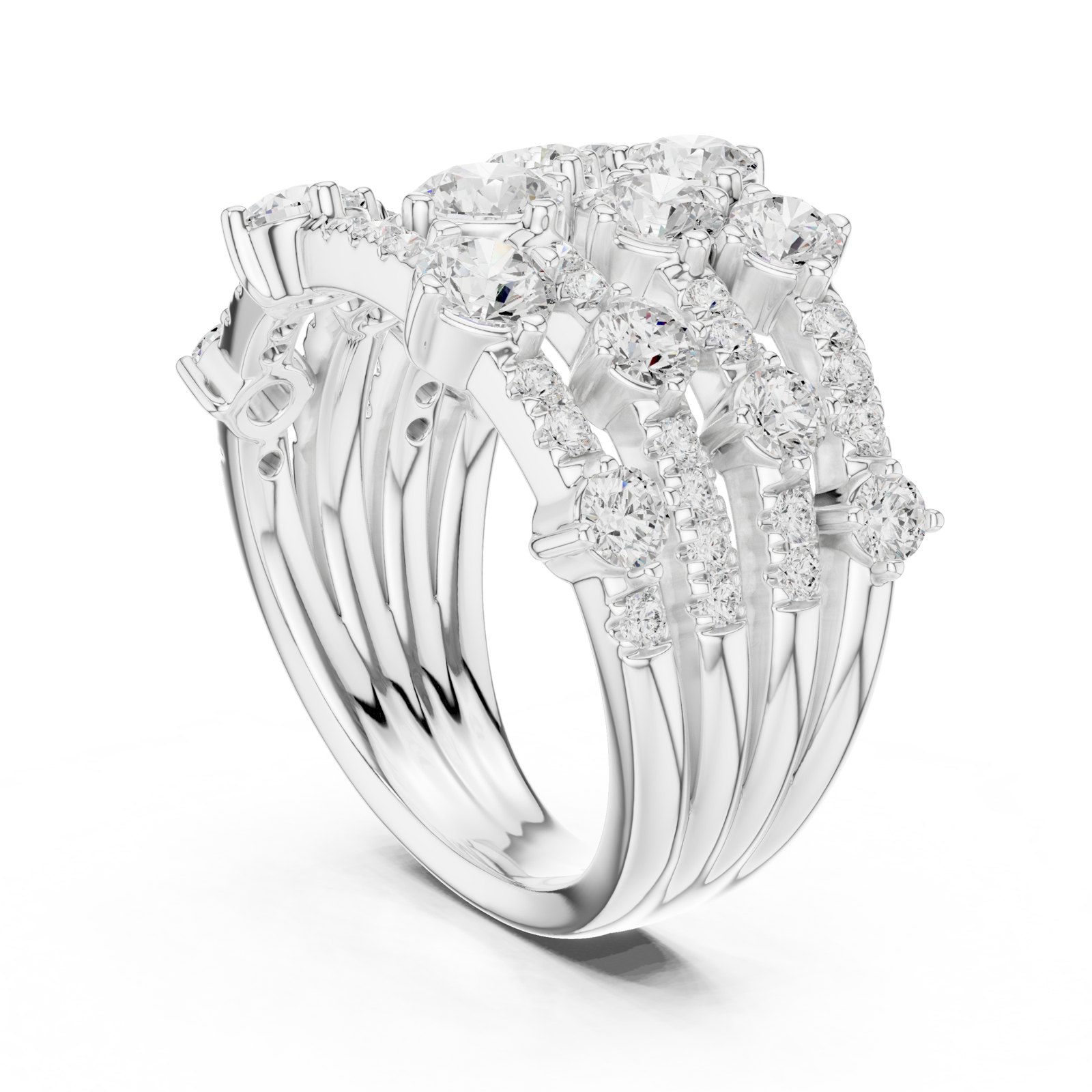 Dianthe Multi Band Scattered Diamond Statement Ring in white gold