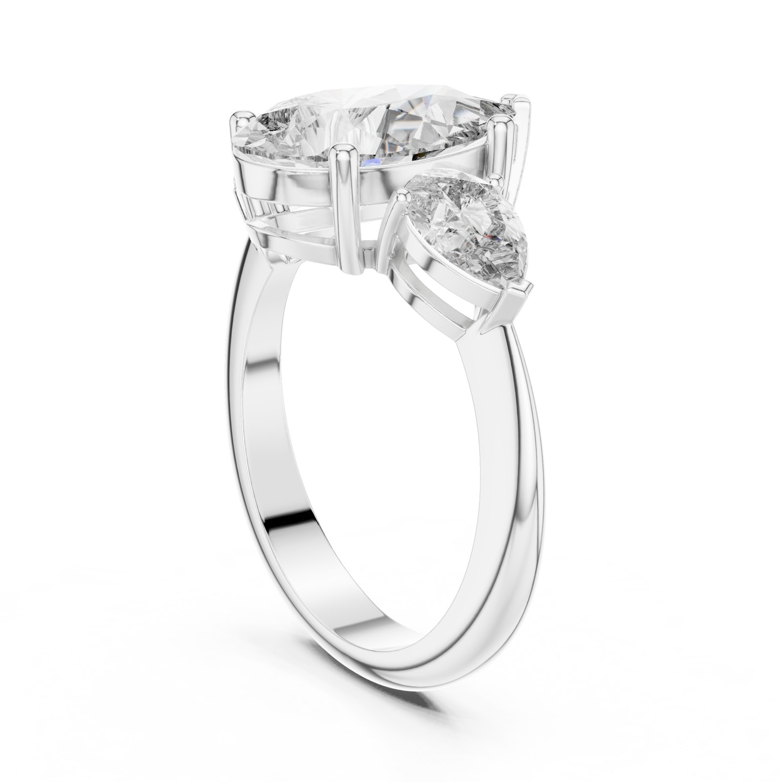 Naia Pear Three Stone Ring with Pear Side Stones in white gold