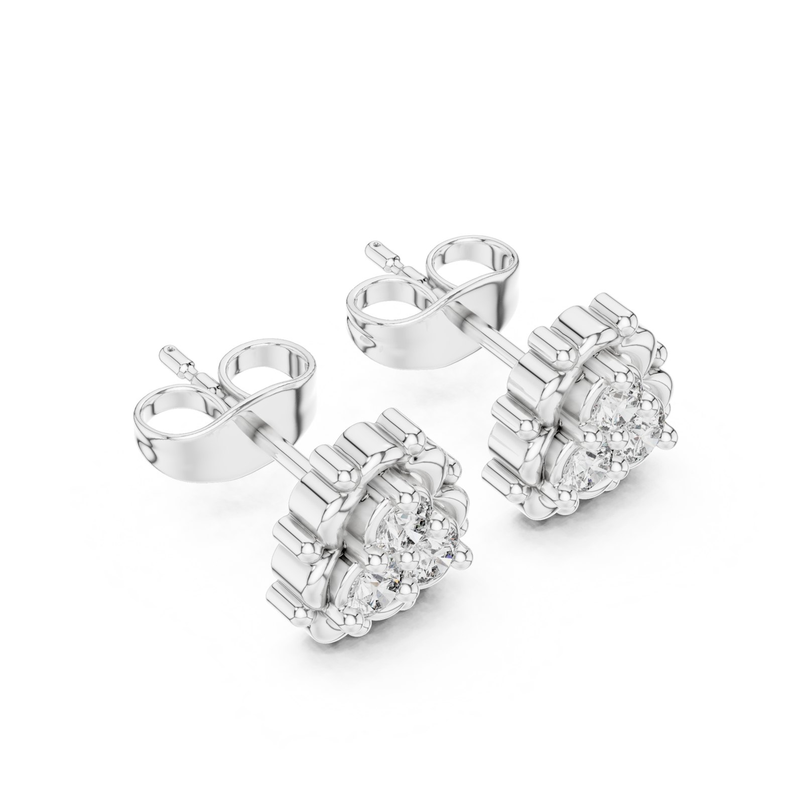 Kalani Beaded Trefoil Diamond Cluster Stud Earrings in white gold