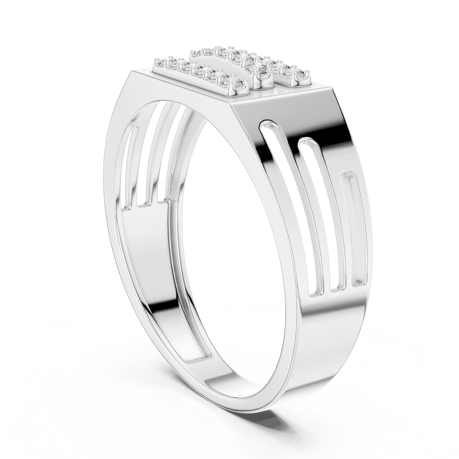 Alden Men's Slotted Shoulder Pavé Band in white gold
