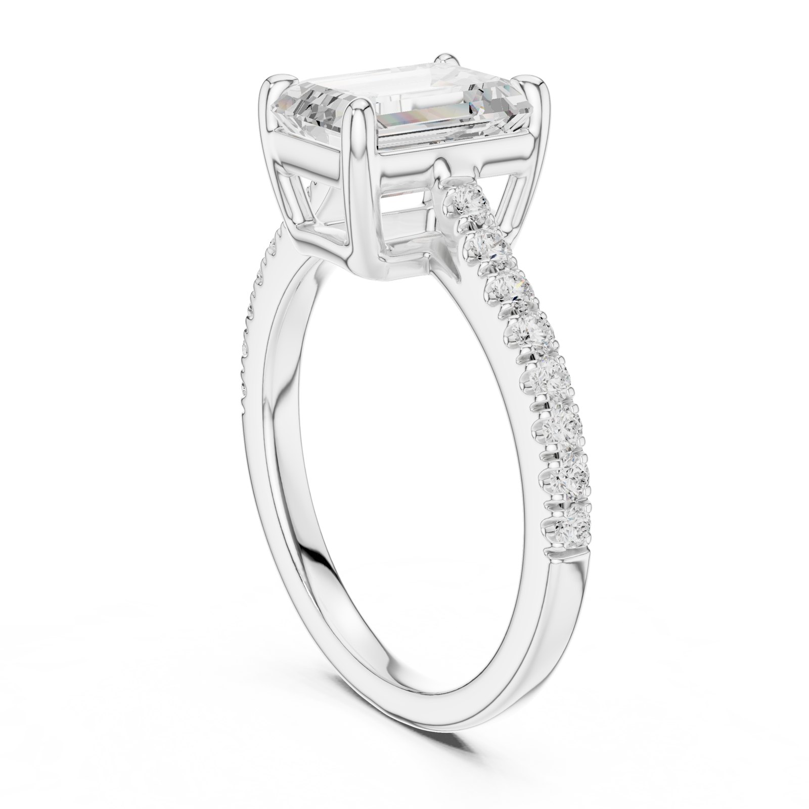 Anaia Emerald Cut Solitaire Engagement Ring with Thin Pavé Band in white gold