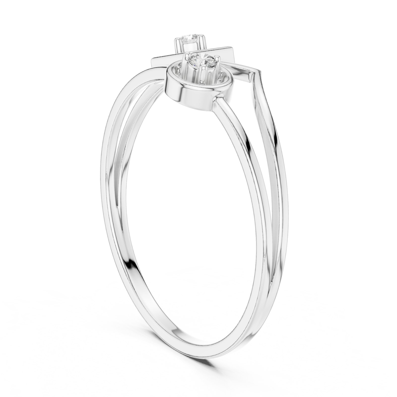 Elizabeth Split Shank Square and Circle Diamond Ring in white gold