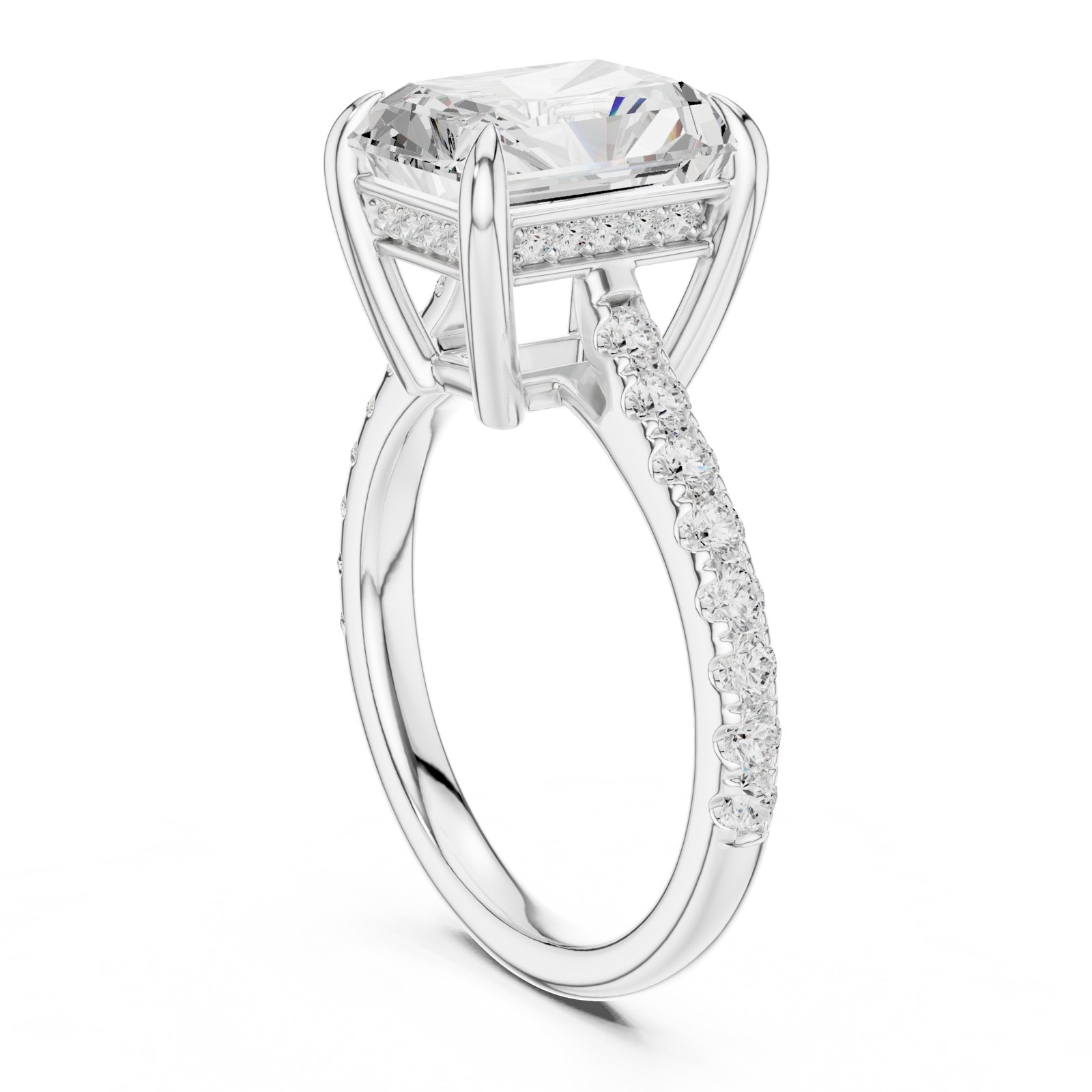 Gaia Radiant Hidden Halo Pavé Engagement Ring in white gold