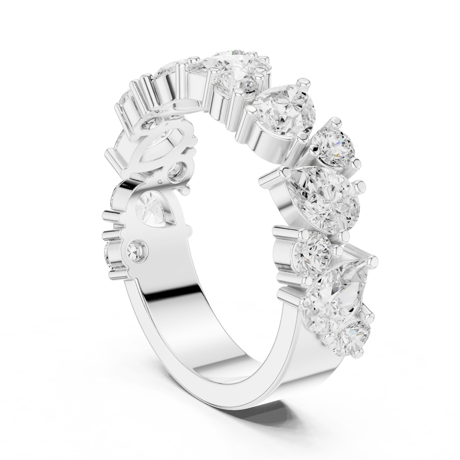 Ivona Pear and Round Diamond Cluster Wedding Band in white gold