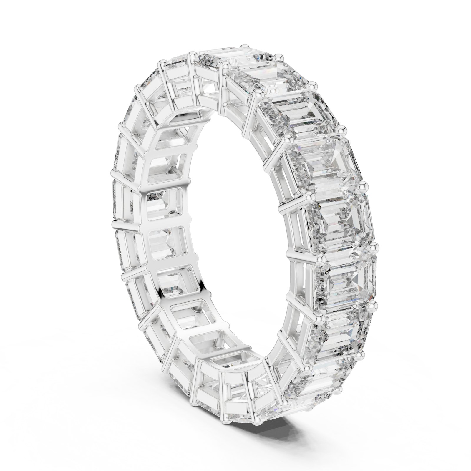 Heidi Emerald Cut Prong Set Eternity Band in white gold