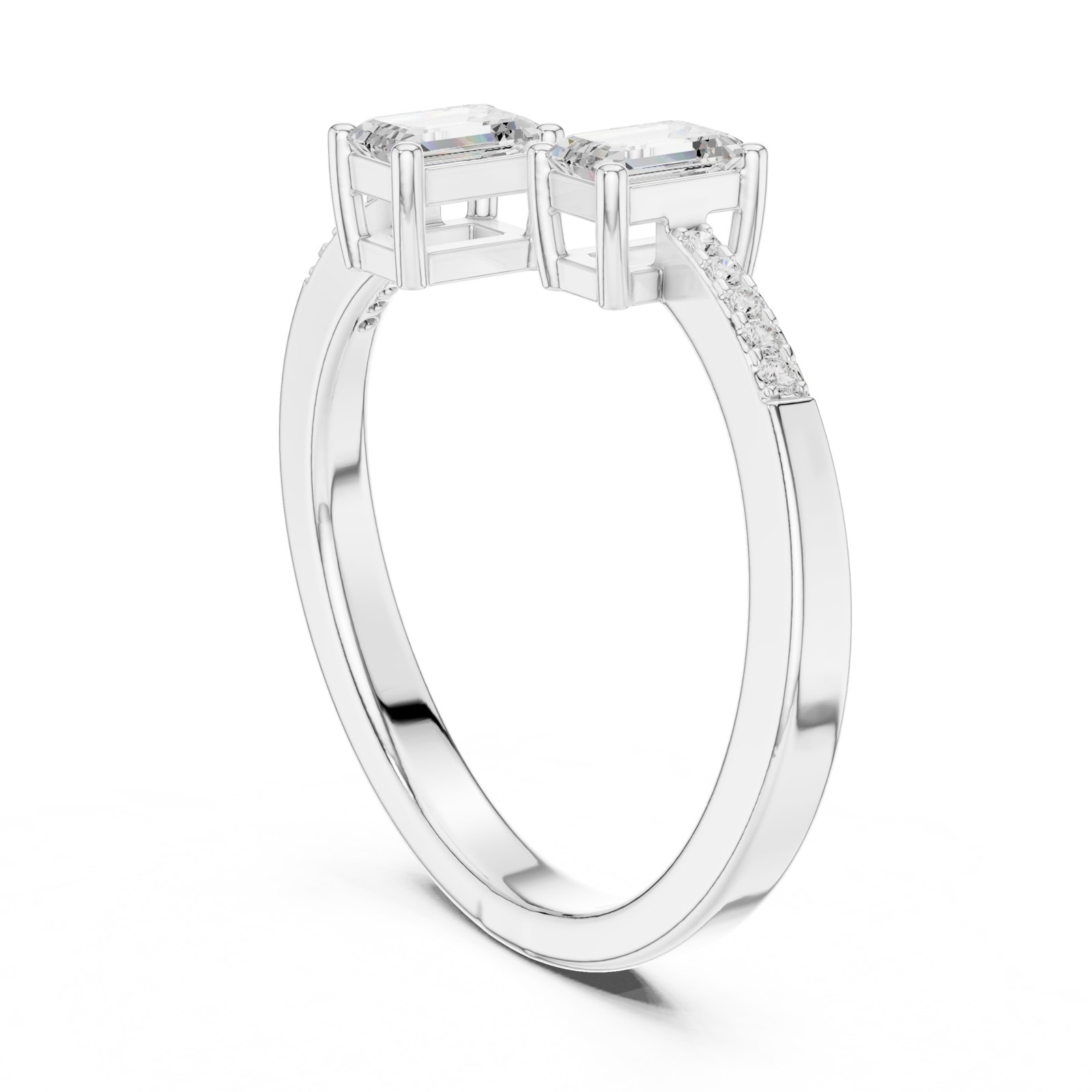 Una Emerald Cut Toi Et Moi Ring with Pavé Accents in white gold