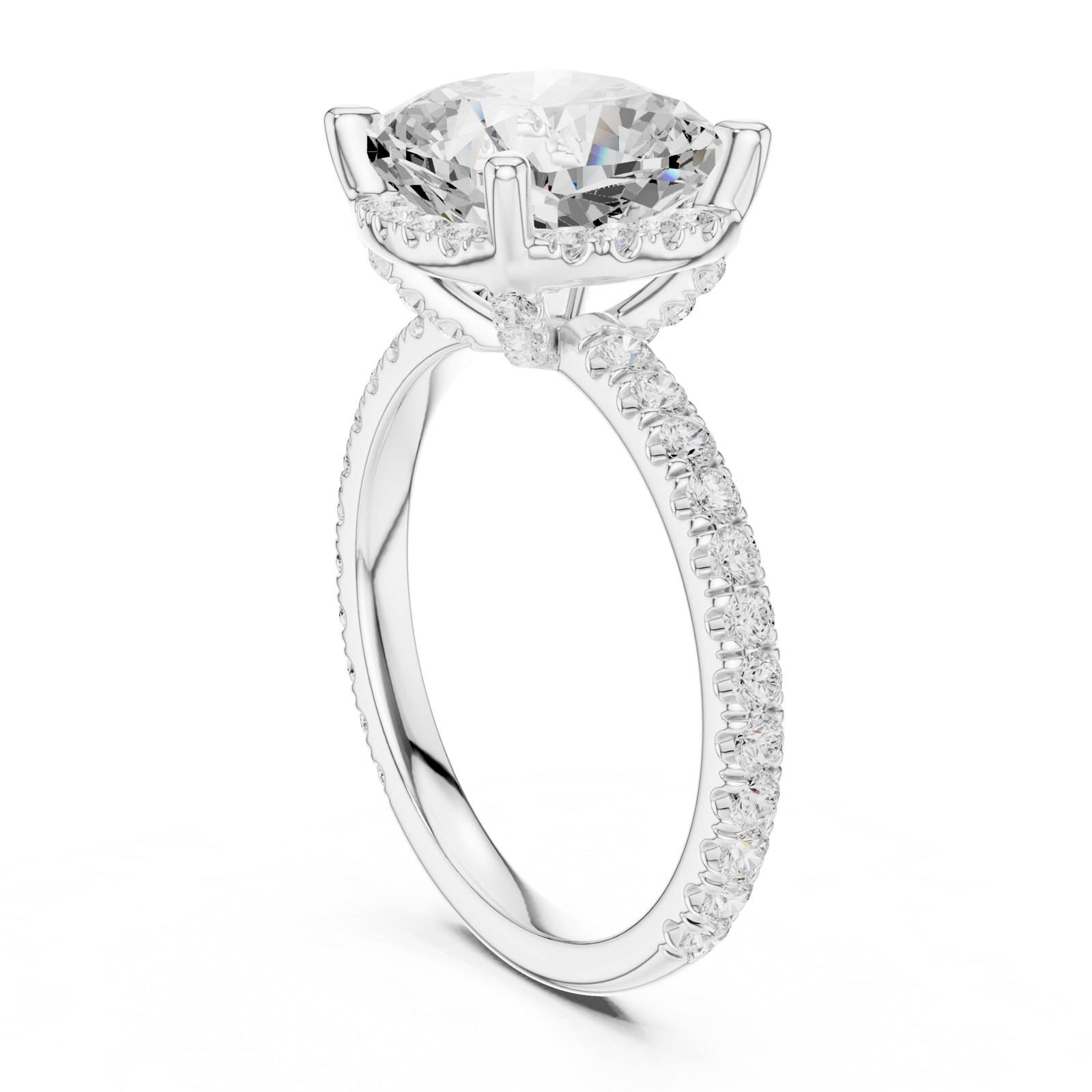 Holly Cushion Hidden Halo Pavé Engagement Ring in white gold