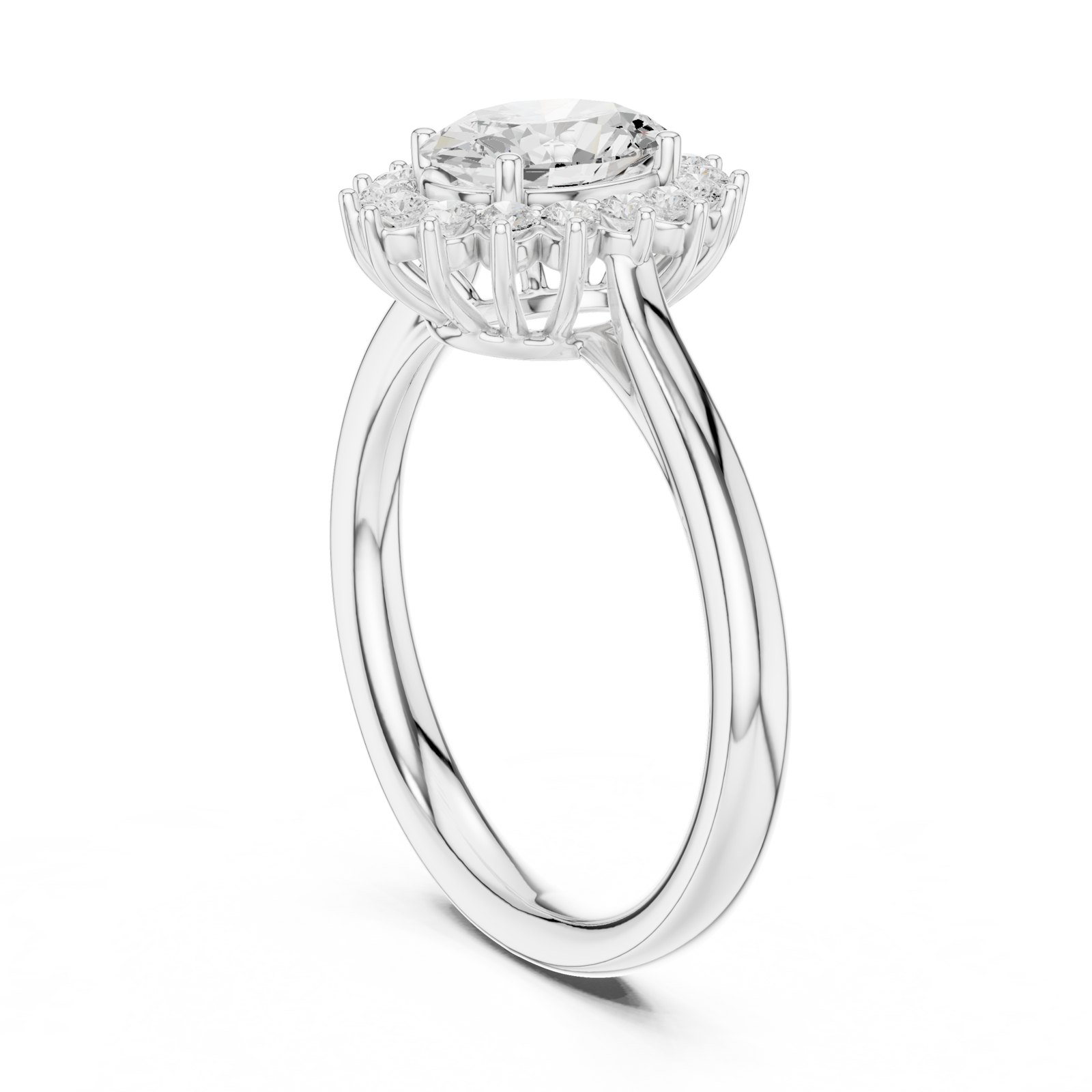Estelline Oval Sunburst Halo Engagement Ring in white gold