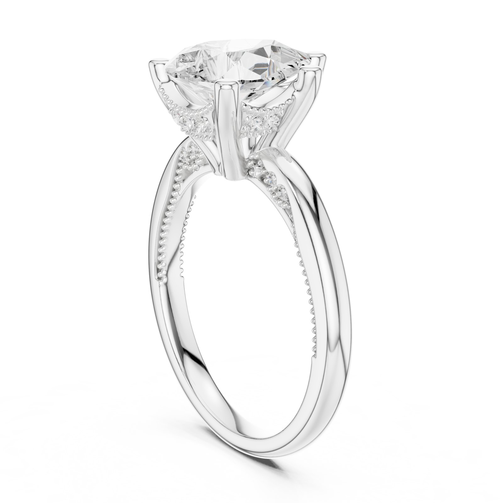 Honor Pear Hidden Halo Milgrain Engagement Ring in white gold