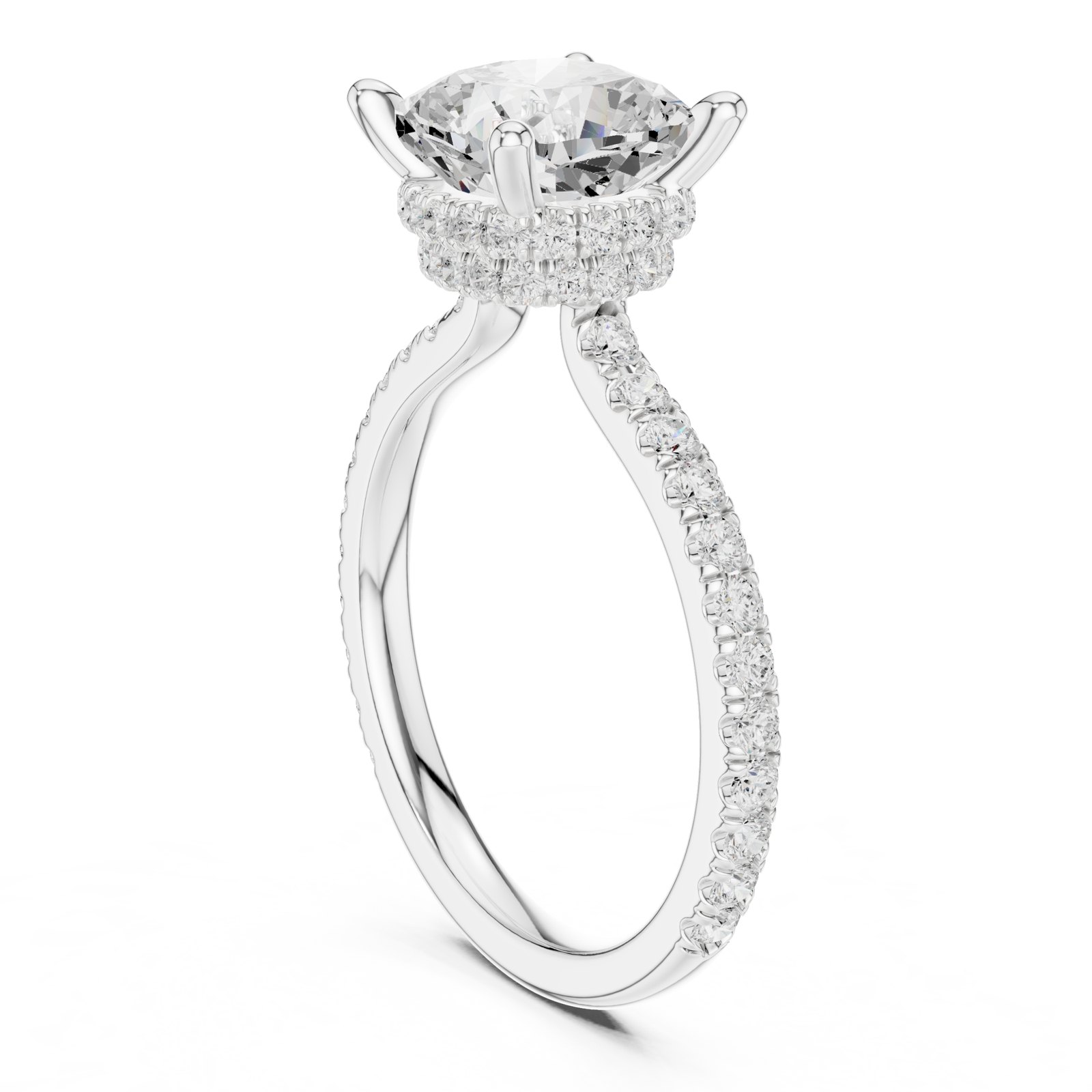 Iona Cushion Double Hidden Halo Pavé Engagement Ring in white gold