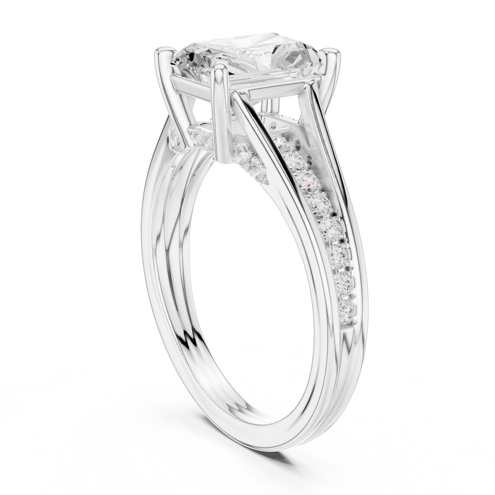 Iris Radiant Cathedral Split Shank Pavé Engagement Ring in white gold