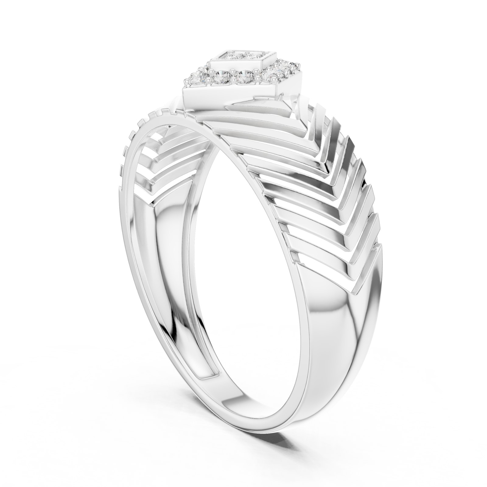 Lars Men's Chevron Band with Pavé Diamond Crest in white gold
