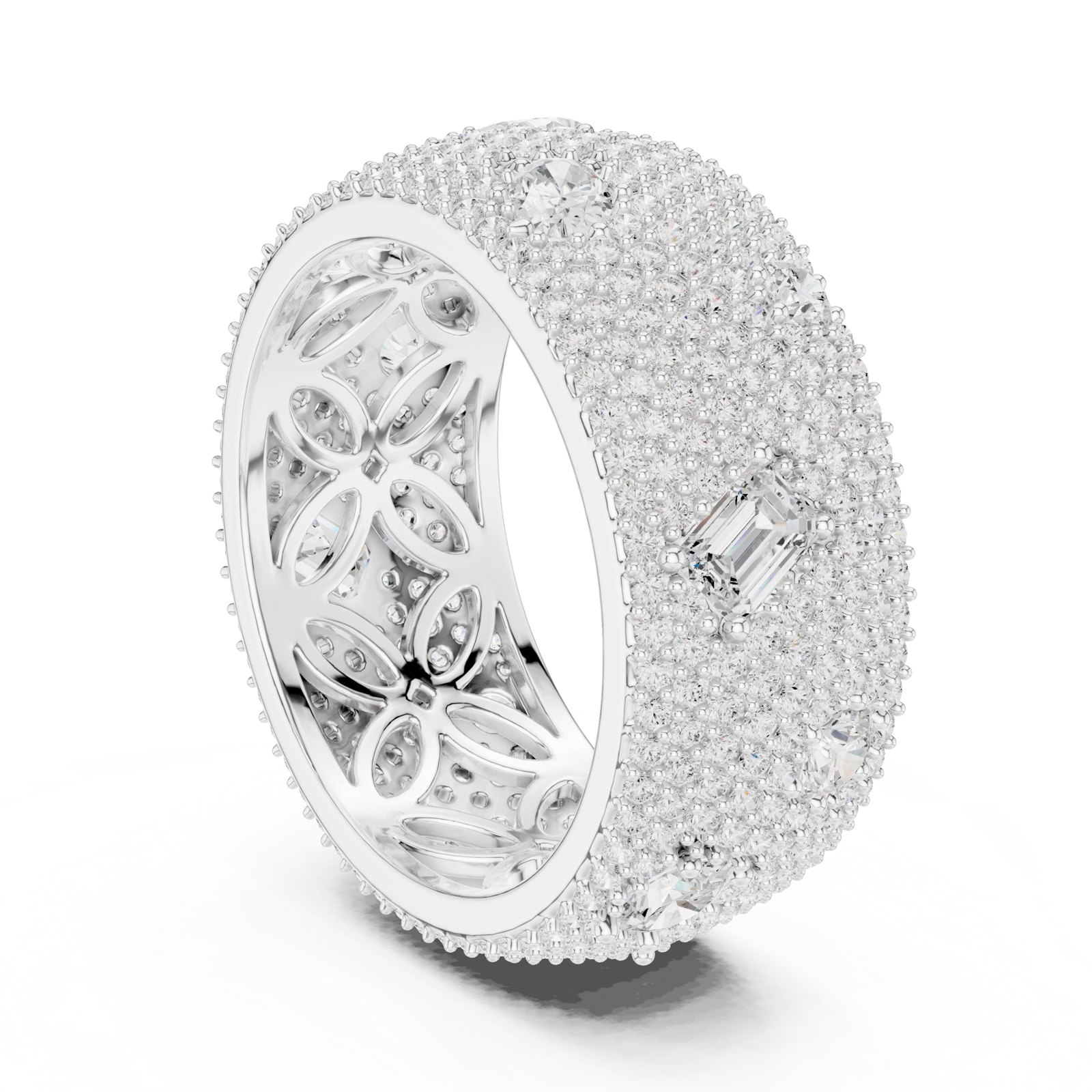 Ilinca Wide Pavé Dome Band with Scattered Fancy Cuts in white gold