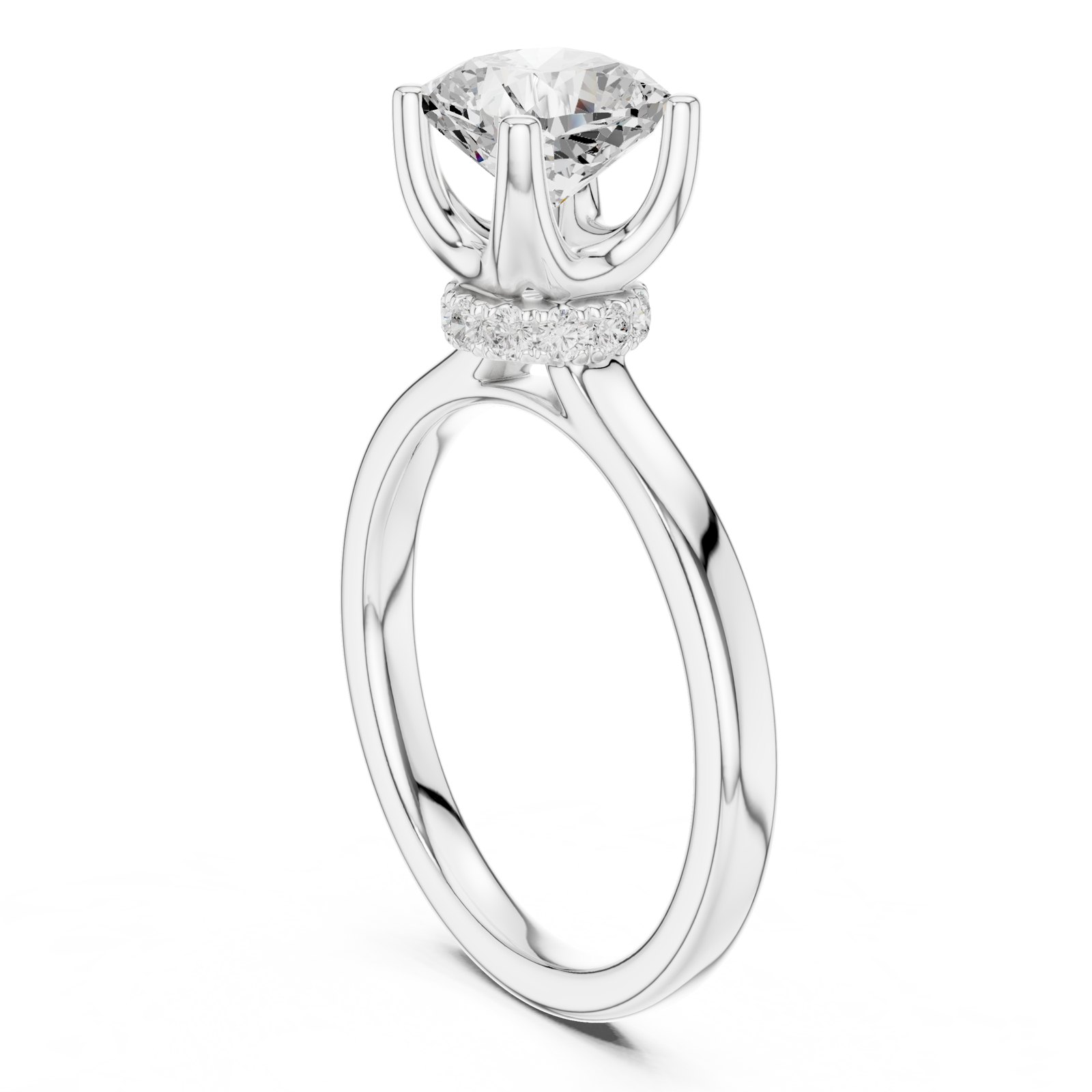 Ianthe Cushion Hidden Halo Engagement Ring with Plain Band in white gold