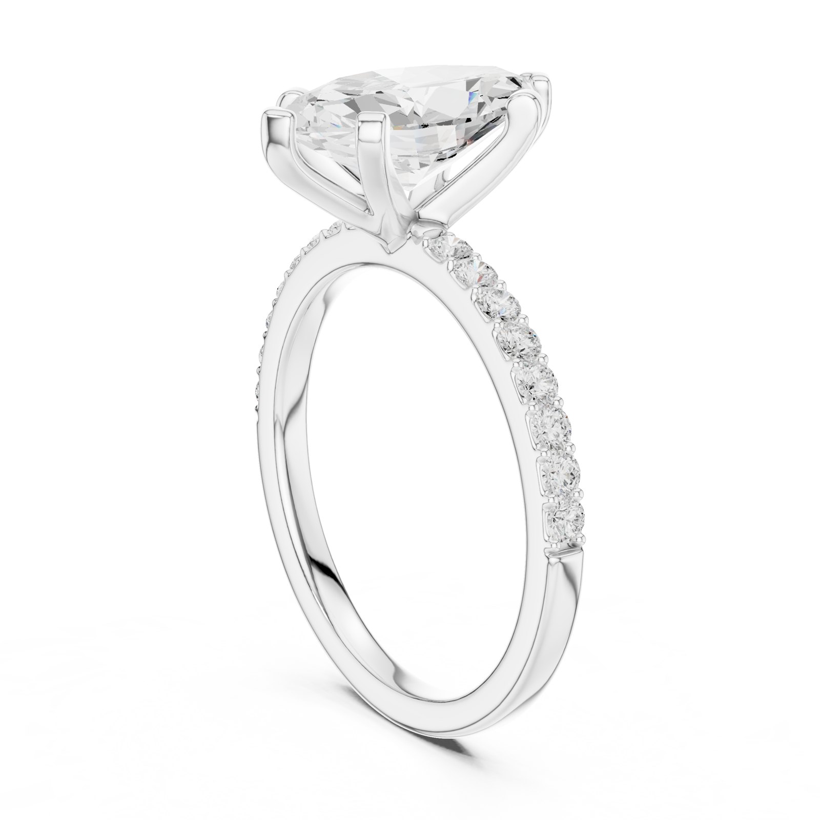Hera Marquise Solitaire Engagement Ring with Pavé Band in white gold