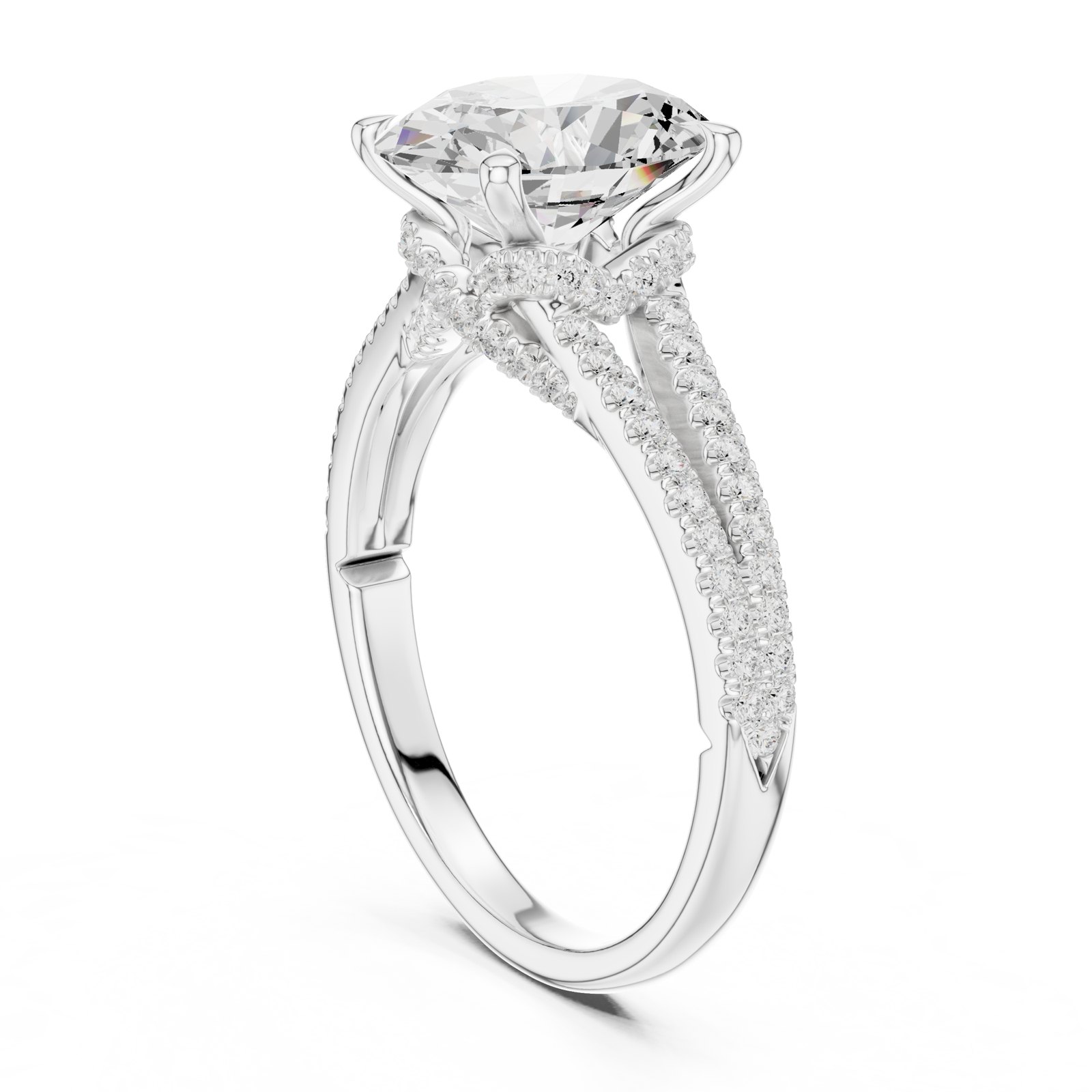 Imogen Oval Hidden Halo Split Shank Engagement Ring in white gold