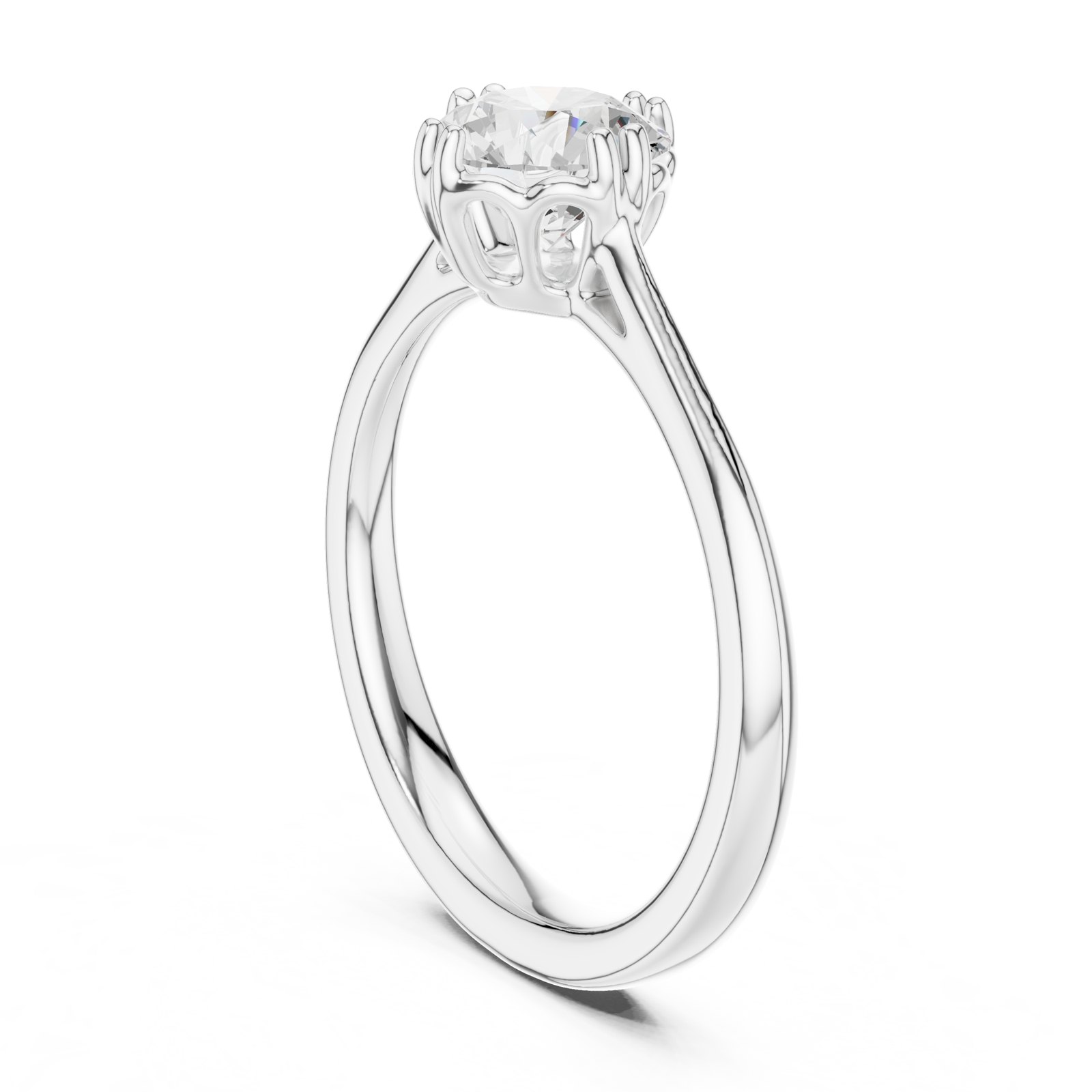 Nuria Round Solitaire Engagement Ring with Scroll Basket in white gold
