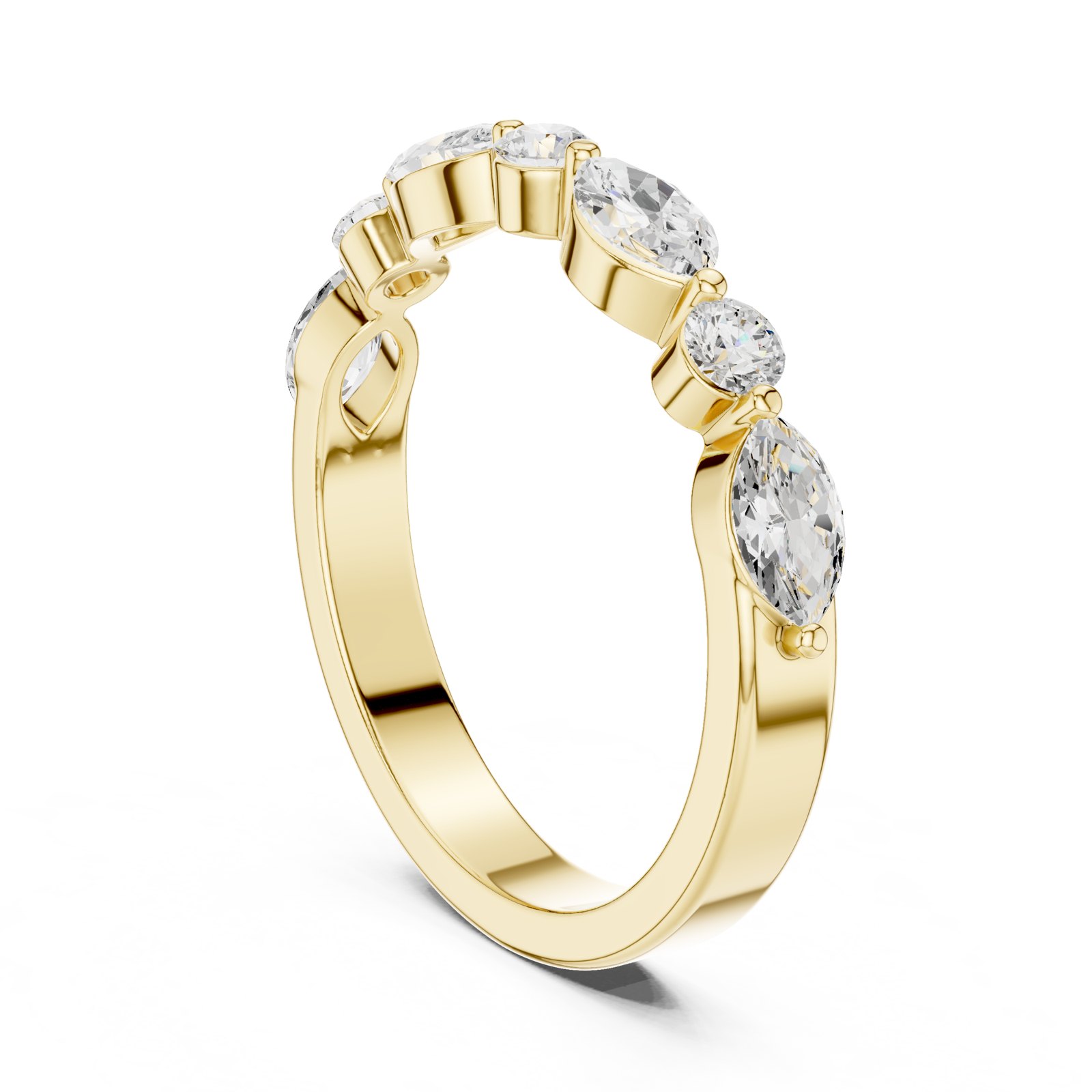 Janeta Marquise and Round Spaced Half Eternity Band in yellow gold