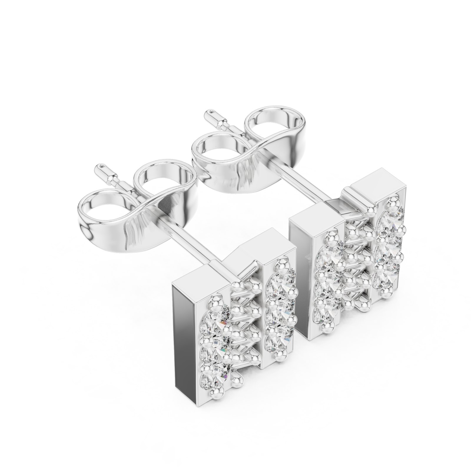 Emerence Rectangle Bar Diamond Pavé Stud Earrings in white gold
