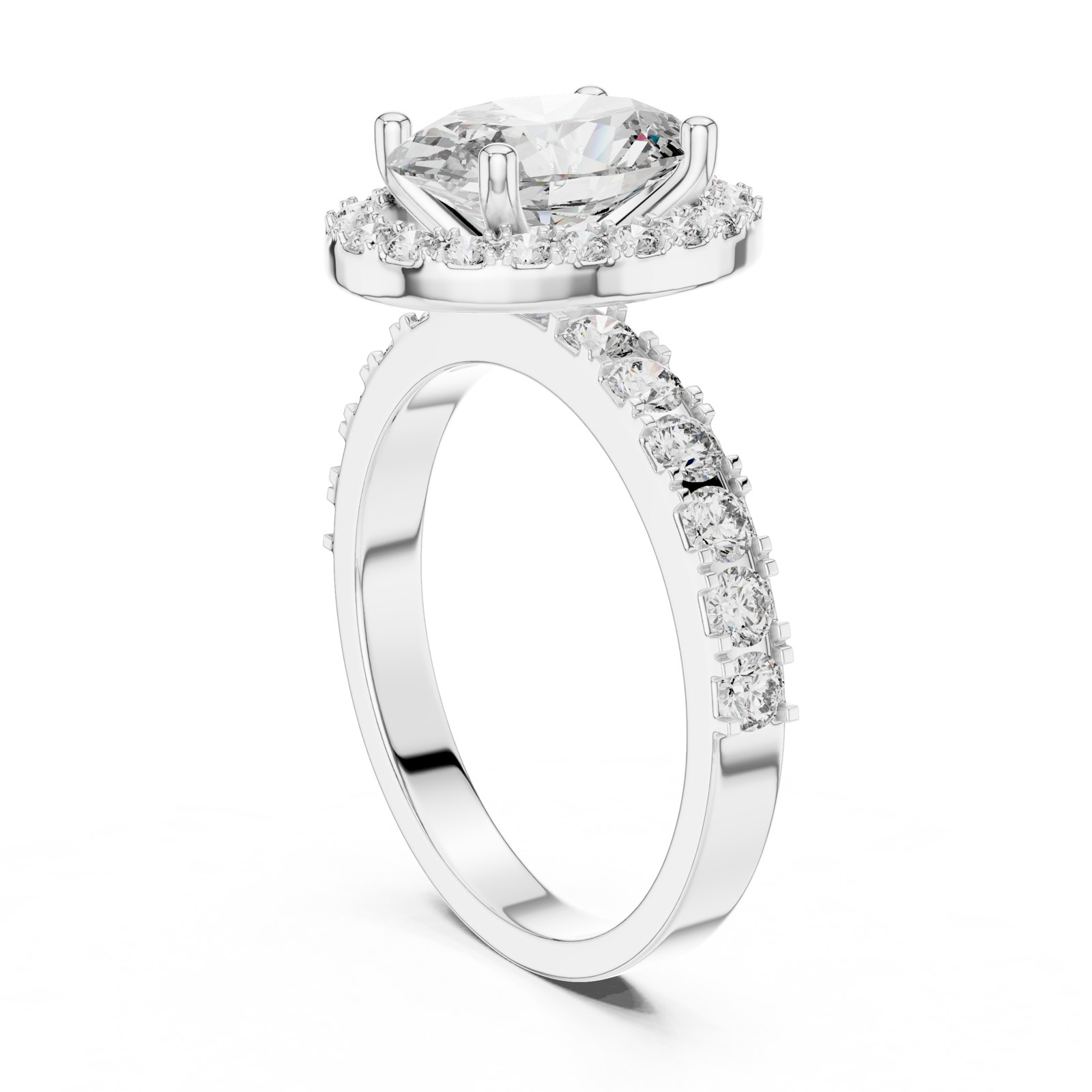 Carita Oval Halo Engagement Ring with Pavé Band in white gold