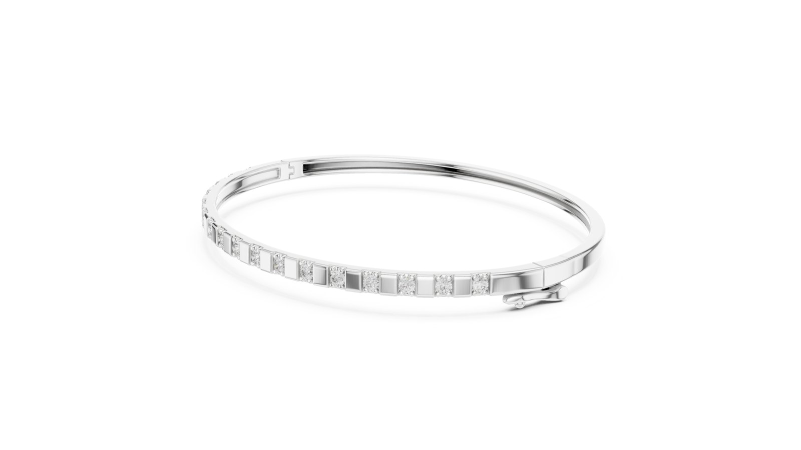 Arella Square Station Diamond Hinged Bangle in white gold