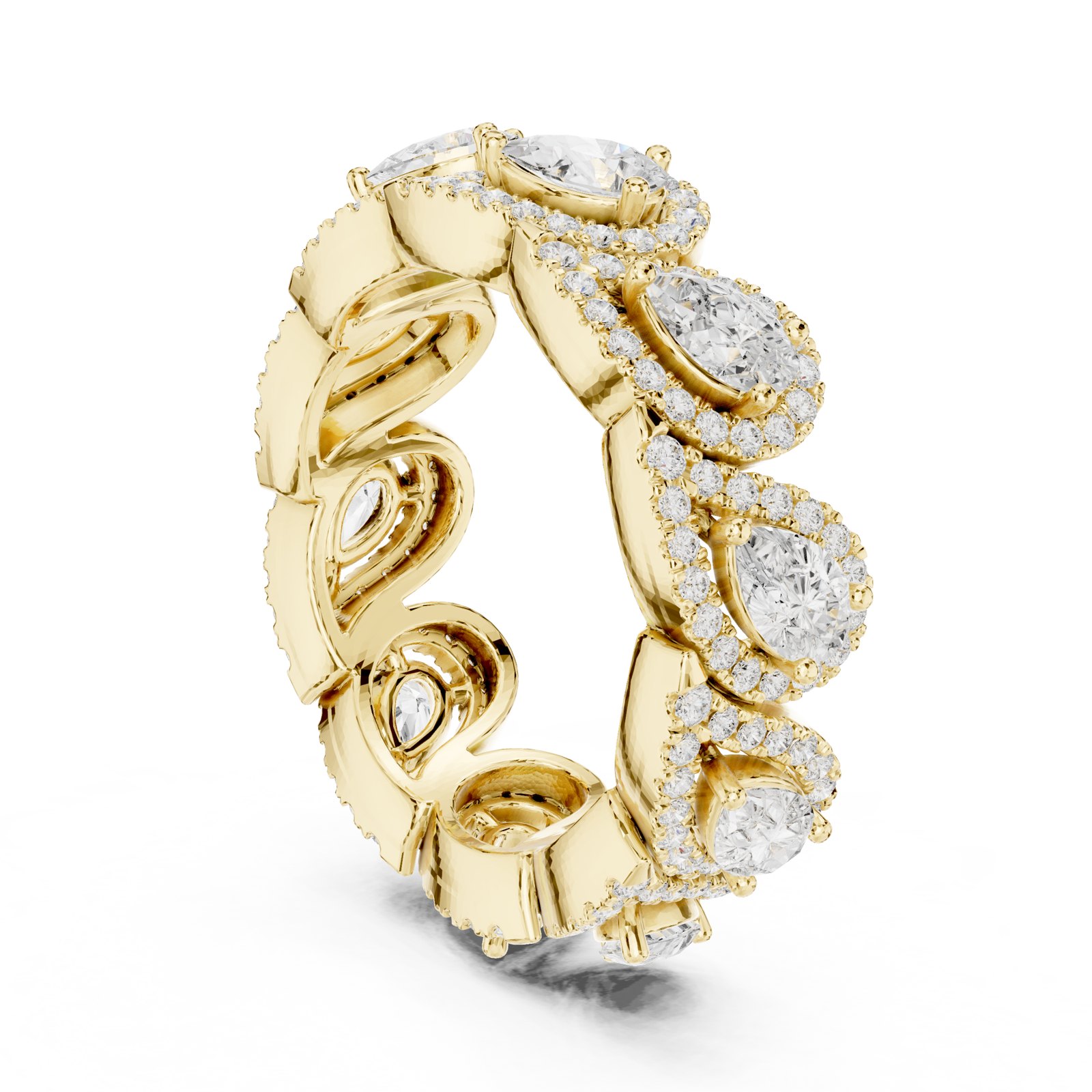 Inge Pear Halo Eternity Band in yellow gold