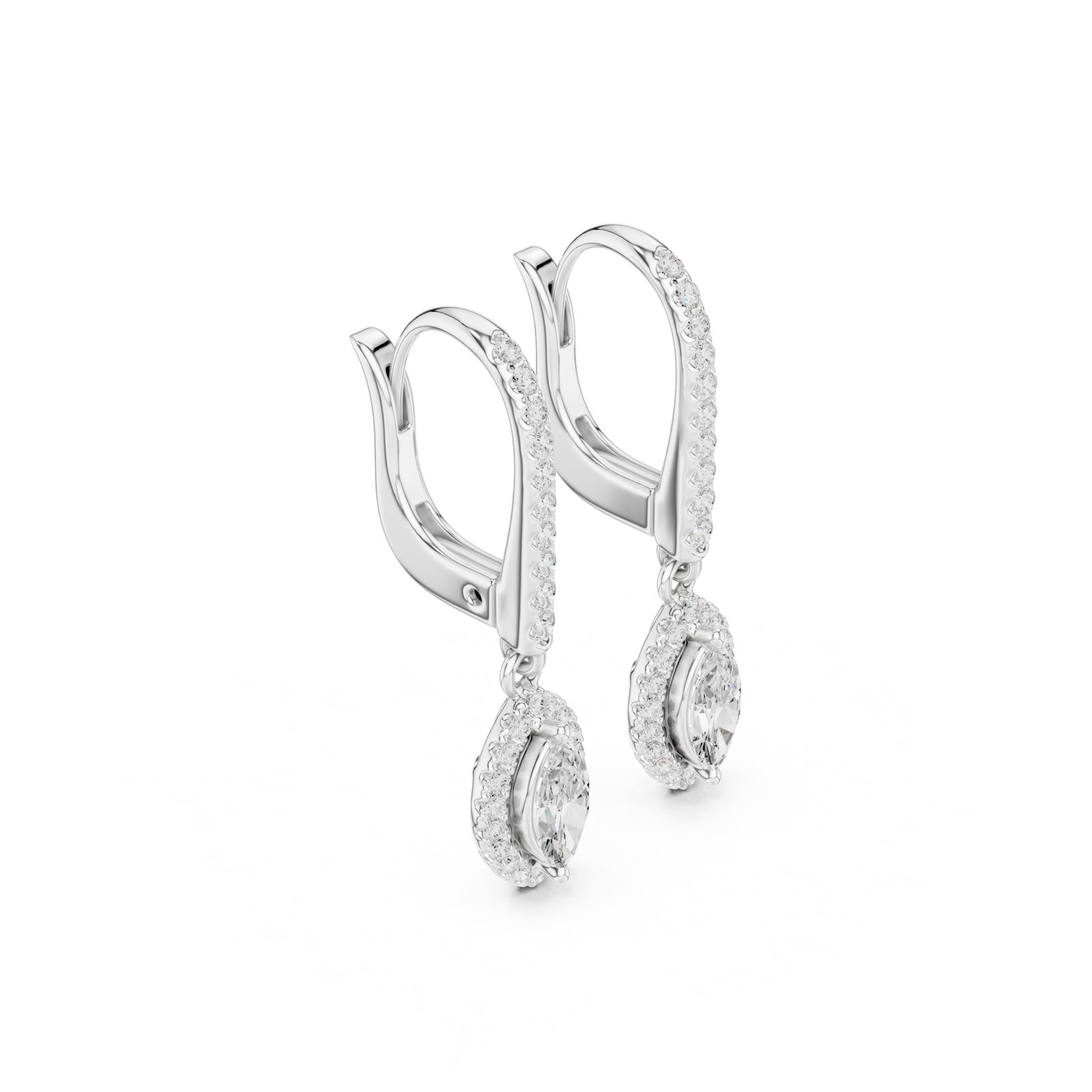 Alondra Marquise Halo Leverback Drop Earrings in white gold